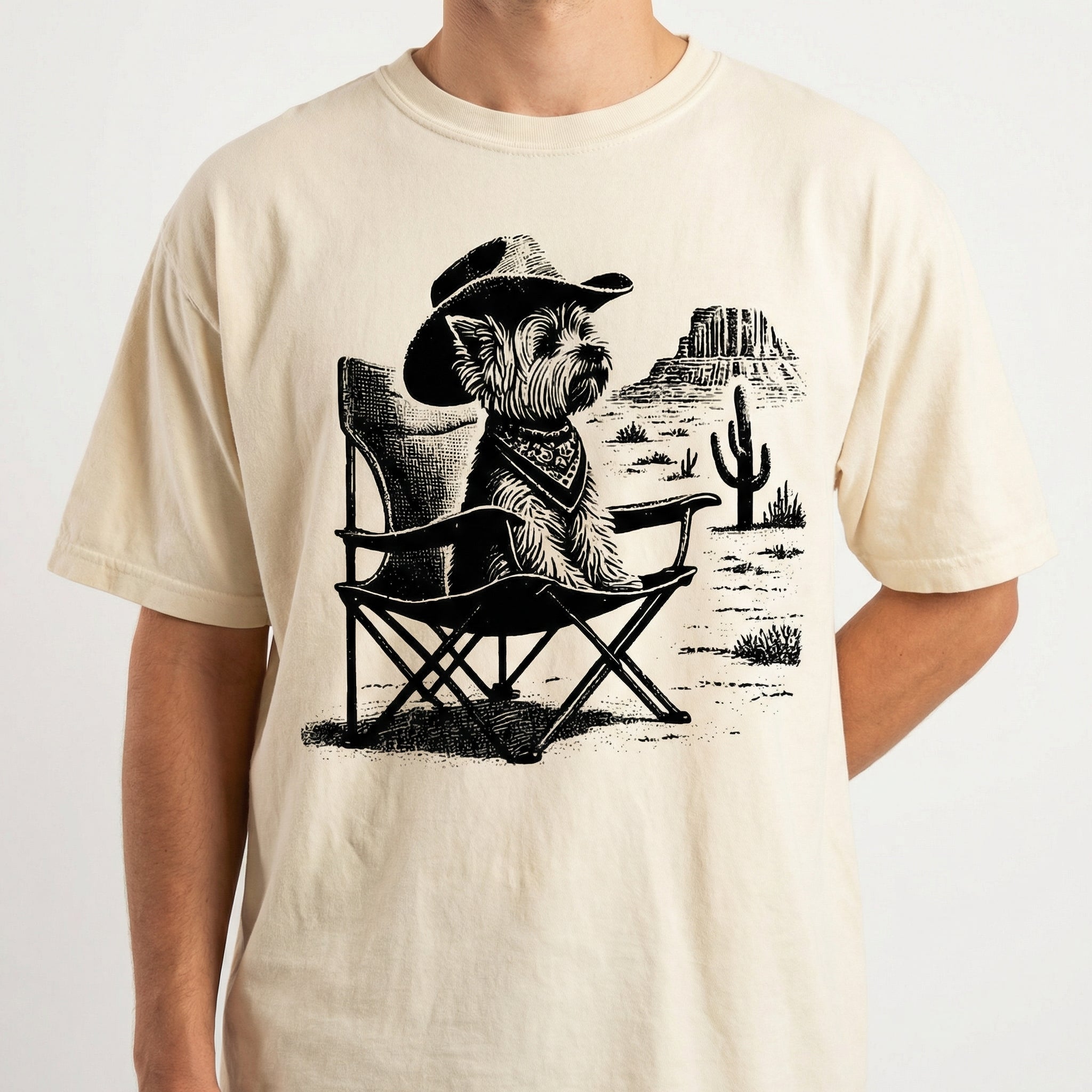 Vintage Yorkie Western T-Shirt - Cowboy Yorkshire Terrier Graphic Tee - Retro Desert Dog Gift