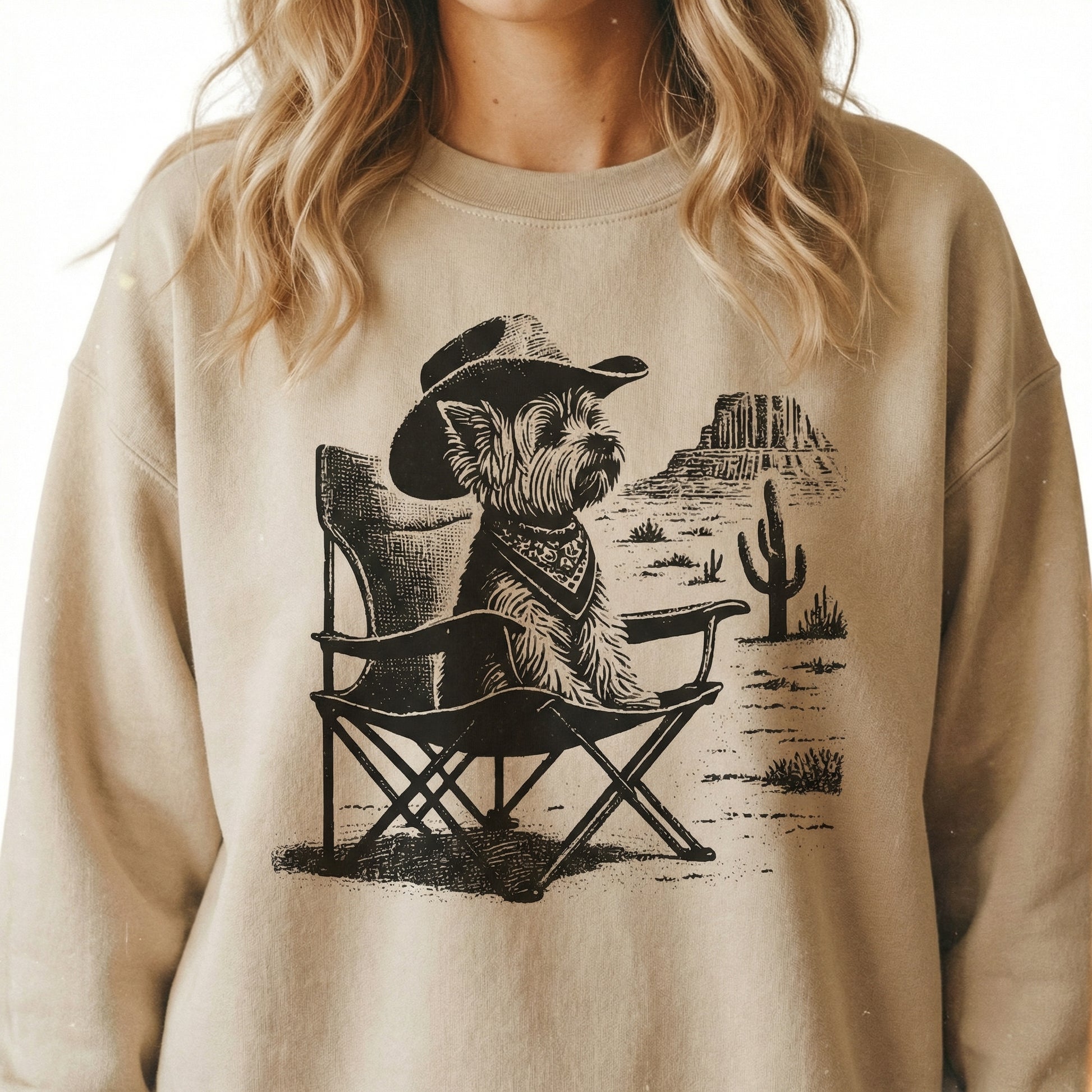 Vintage Yorkie Western T-Shirt - Cowboy Yorkshire Terrier Graphic Tee - Retro Desert Dog Gift