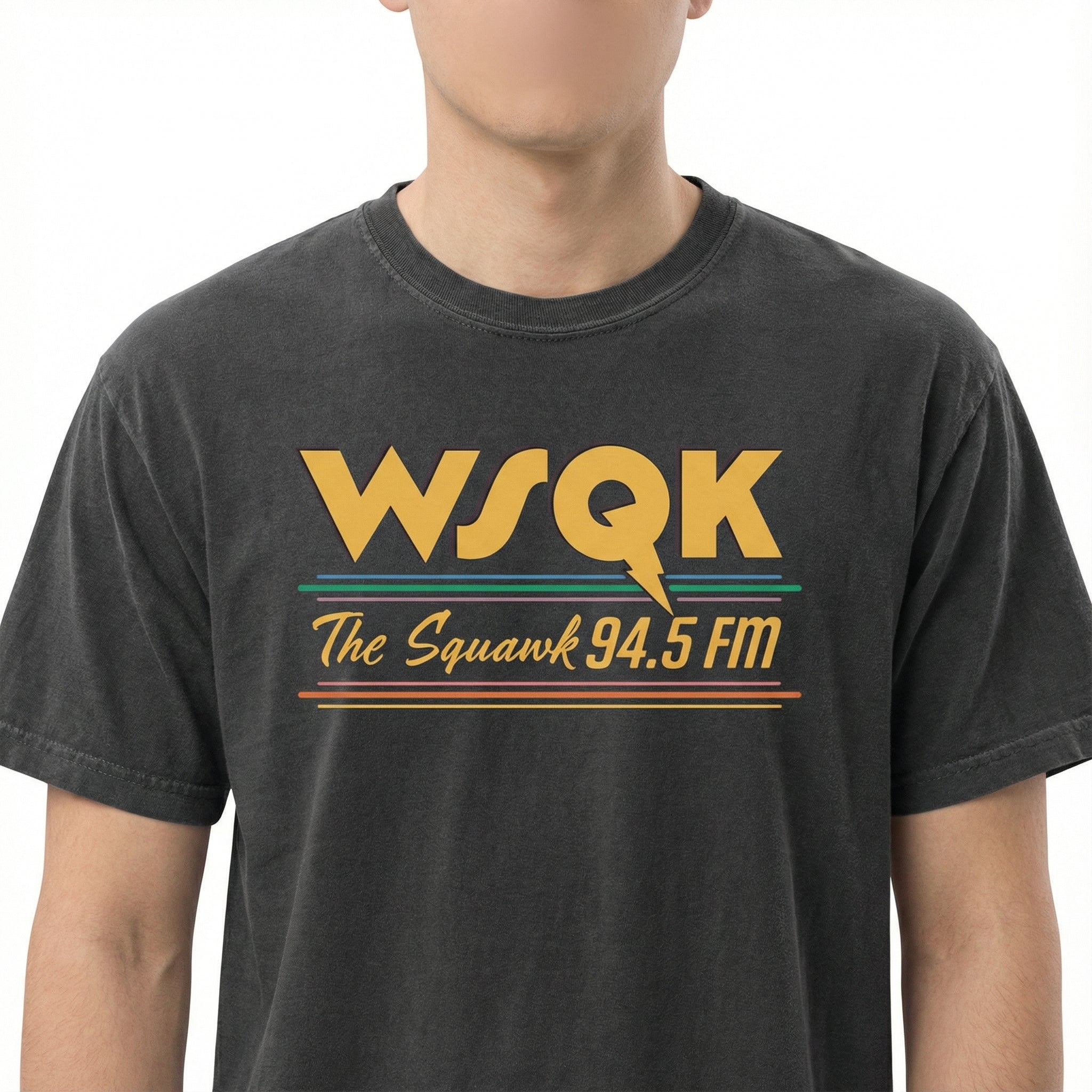 WSQK The Squawk Graphic T-Shirt - Vintage Sci-Fi Radio Style 80s Nostalgic Tee