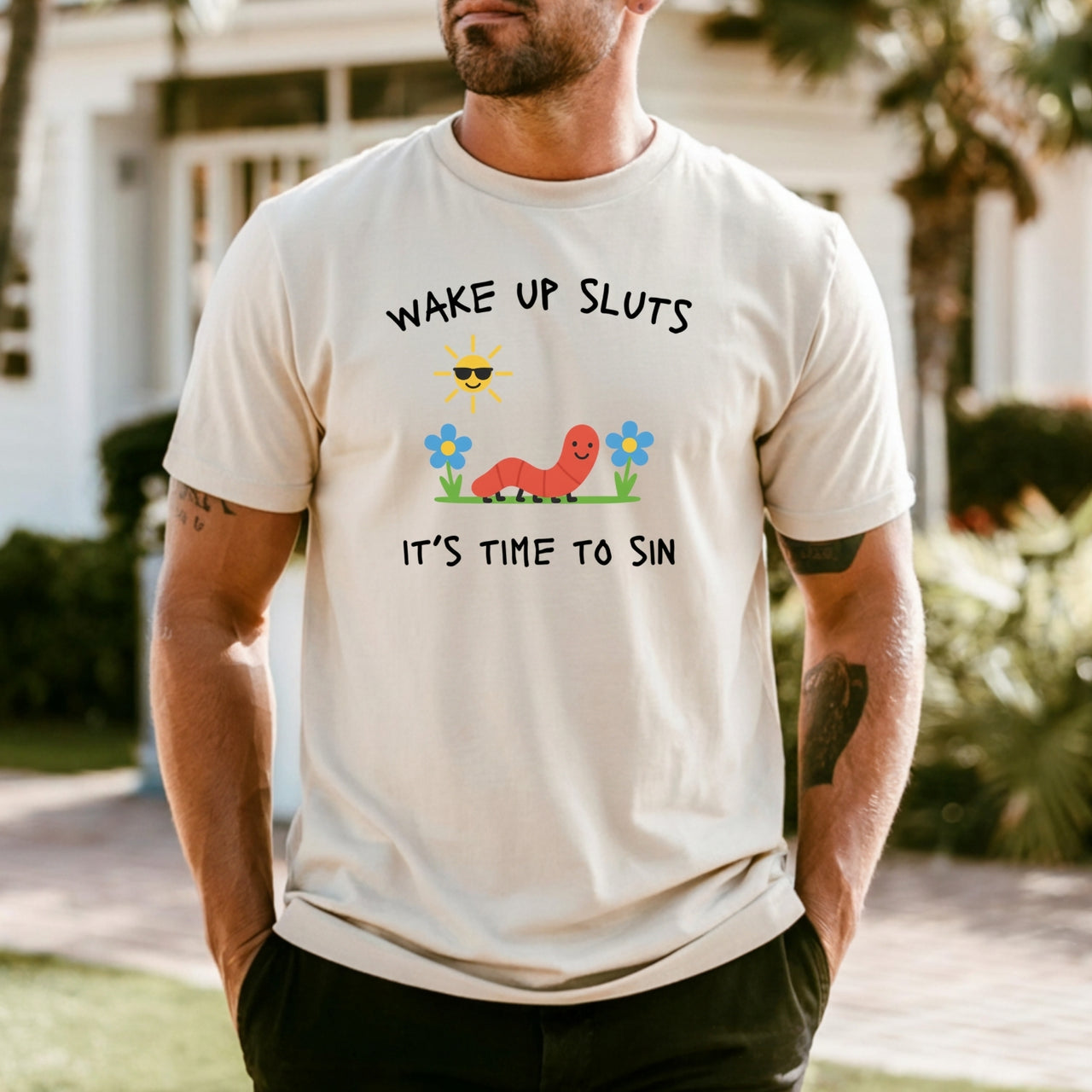Wake Up It’s Time To Sin T-Shirt - Cute Cartoon Worm Funny Tee
