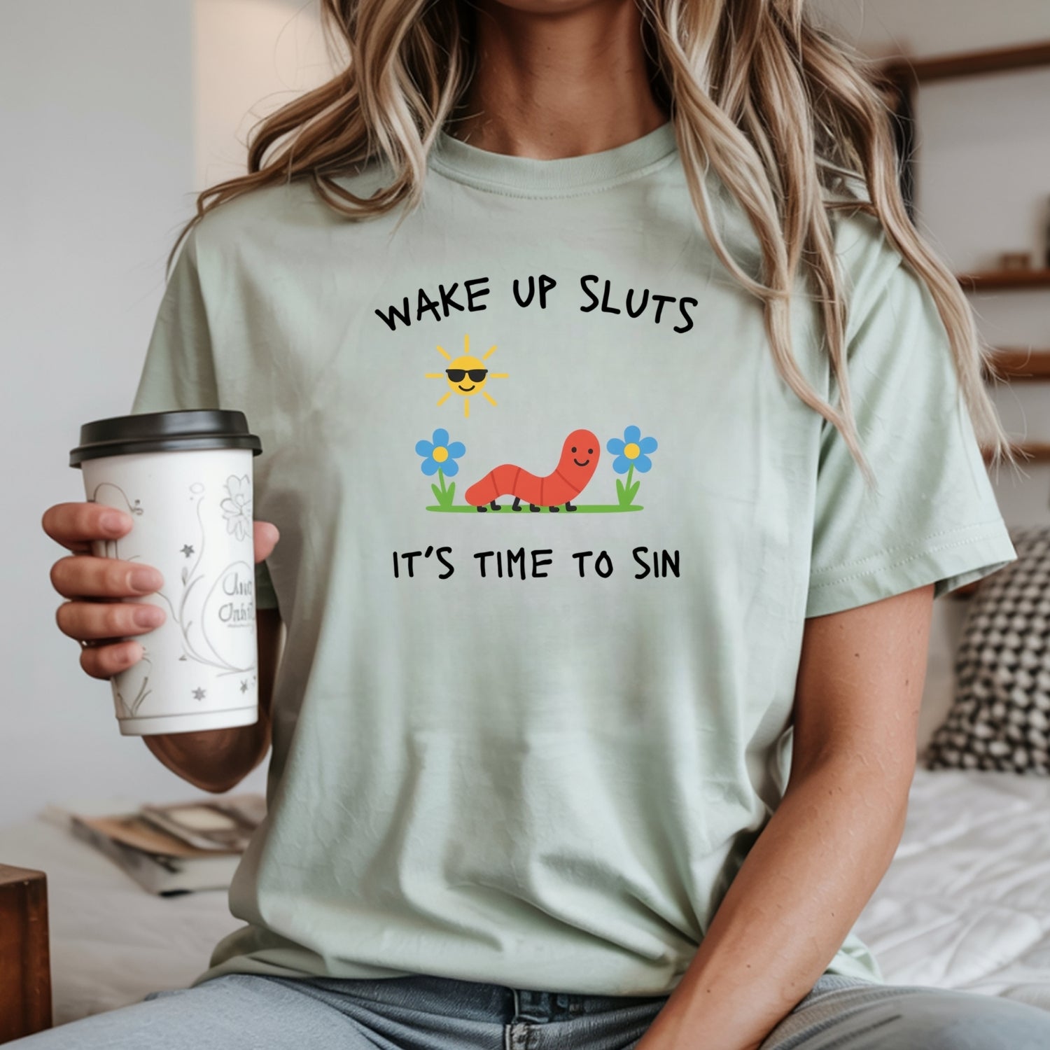 Wake Up It’s Time To Sin T-Shirt - Cute Cartoon Worm Funny Tee