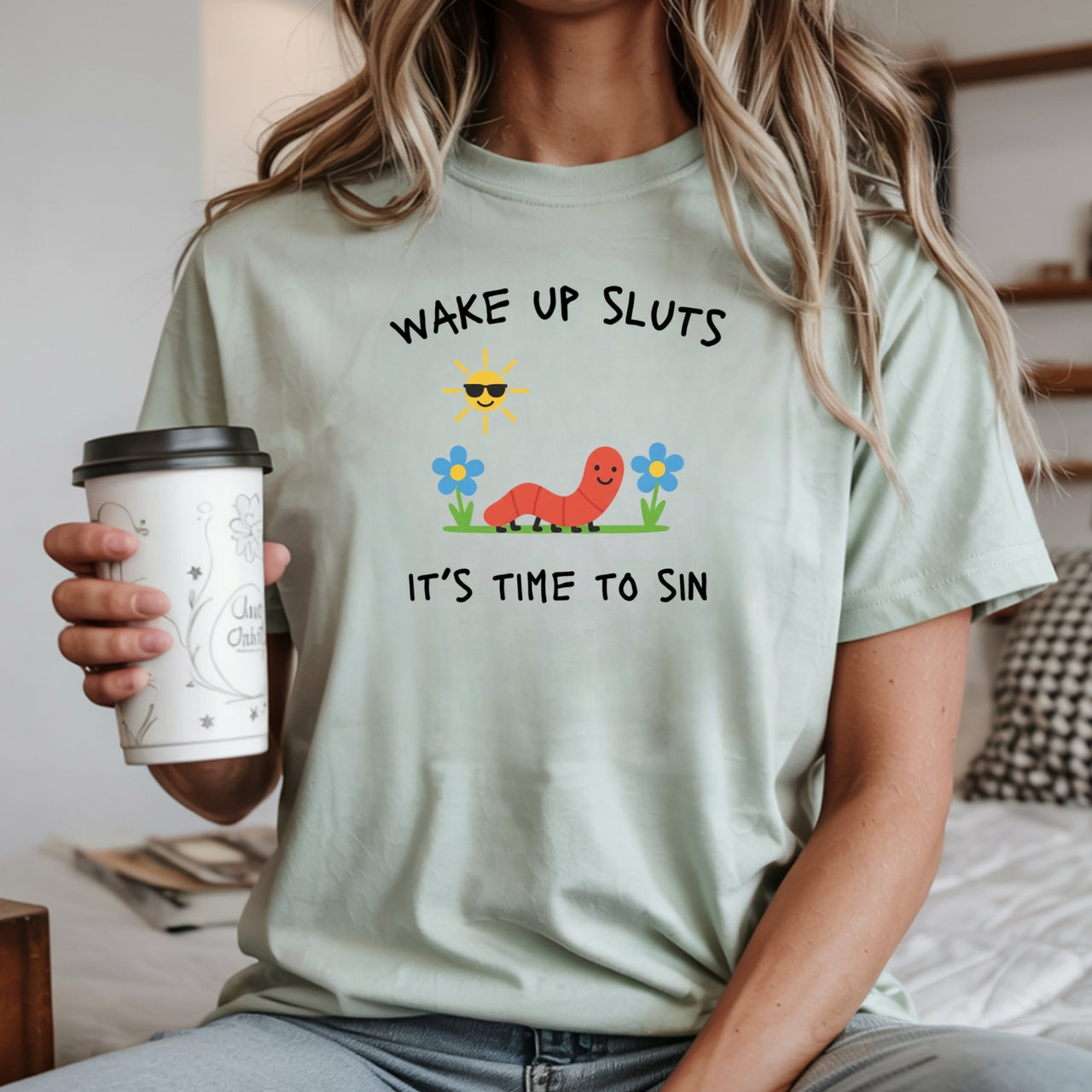 Wake Up It’s Time To Sin T-Shirt - Cute Cartoon Worm Funny Tee
