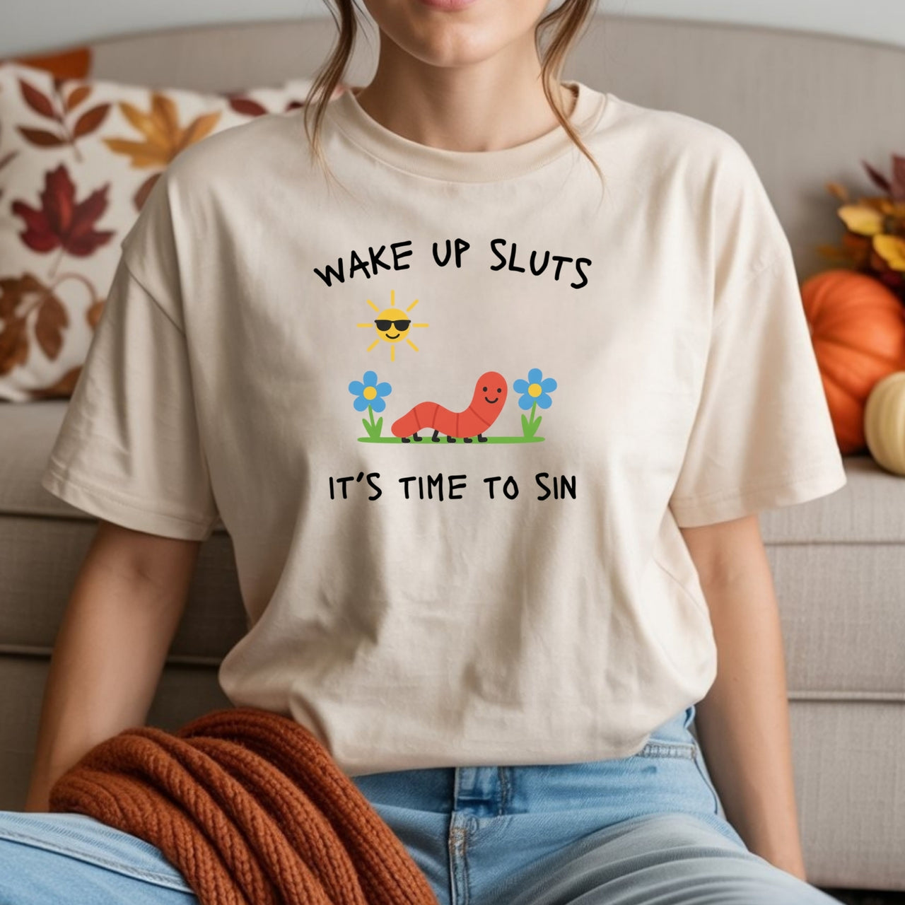 Wake Up It’s Time To Sin T-Shirt - Cute Cartoon Worm Funny Tee