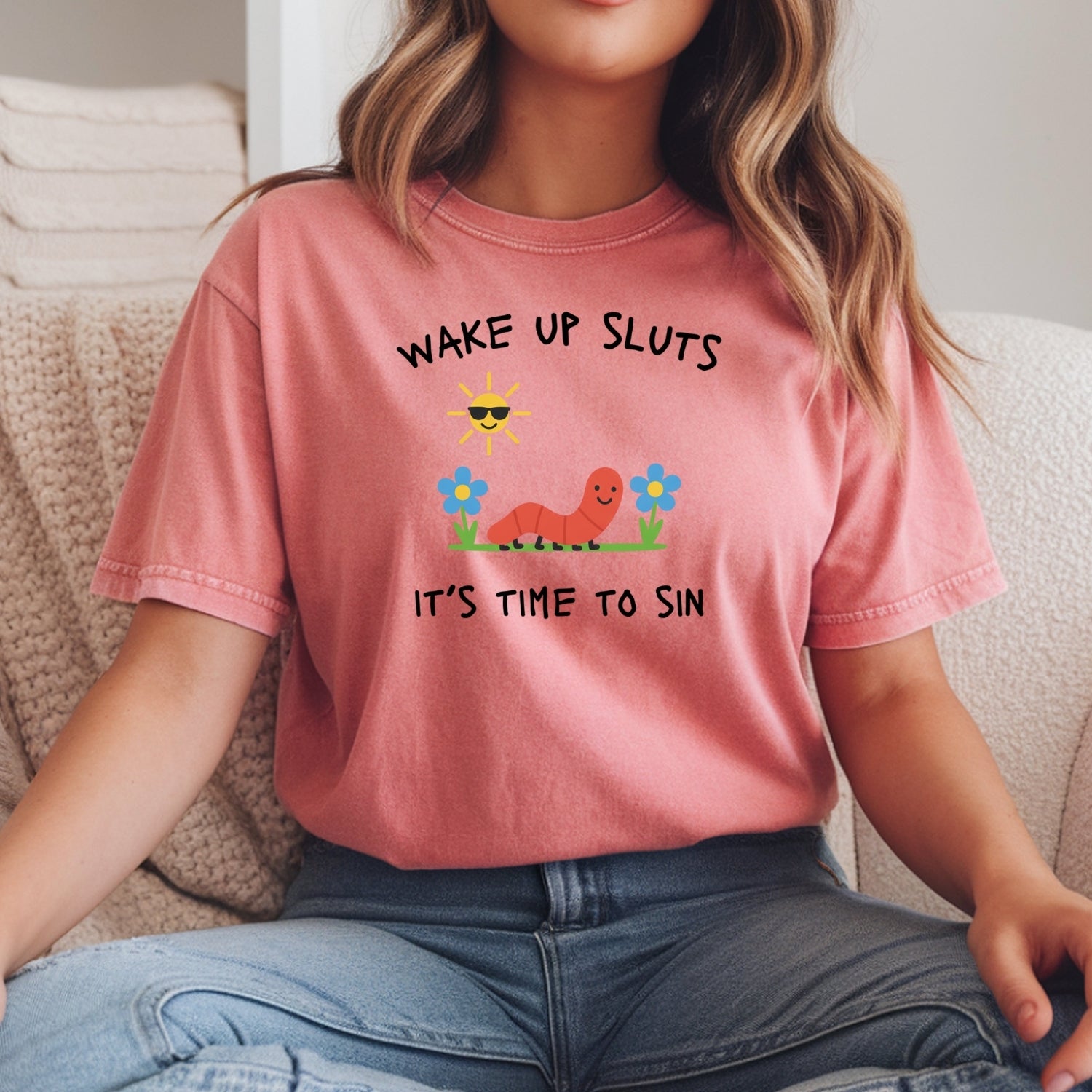 Wake Up It’s Time To Sin T-Shirt - Cute Cartoon Worm Funny Tee