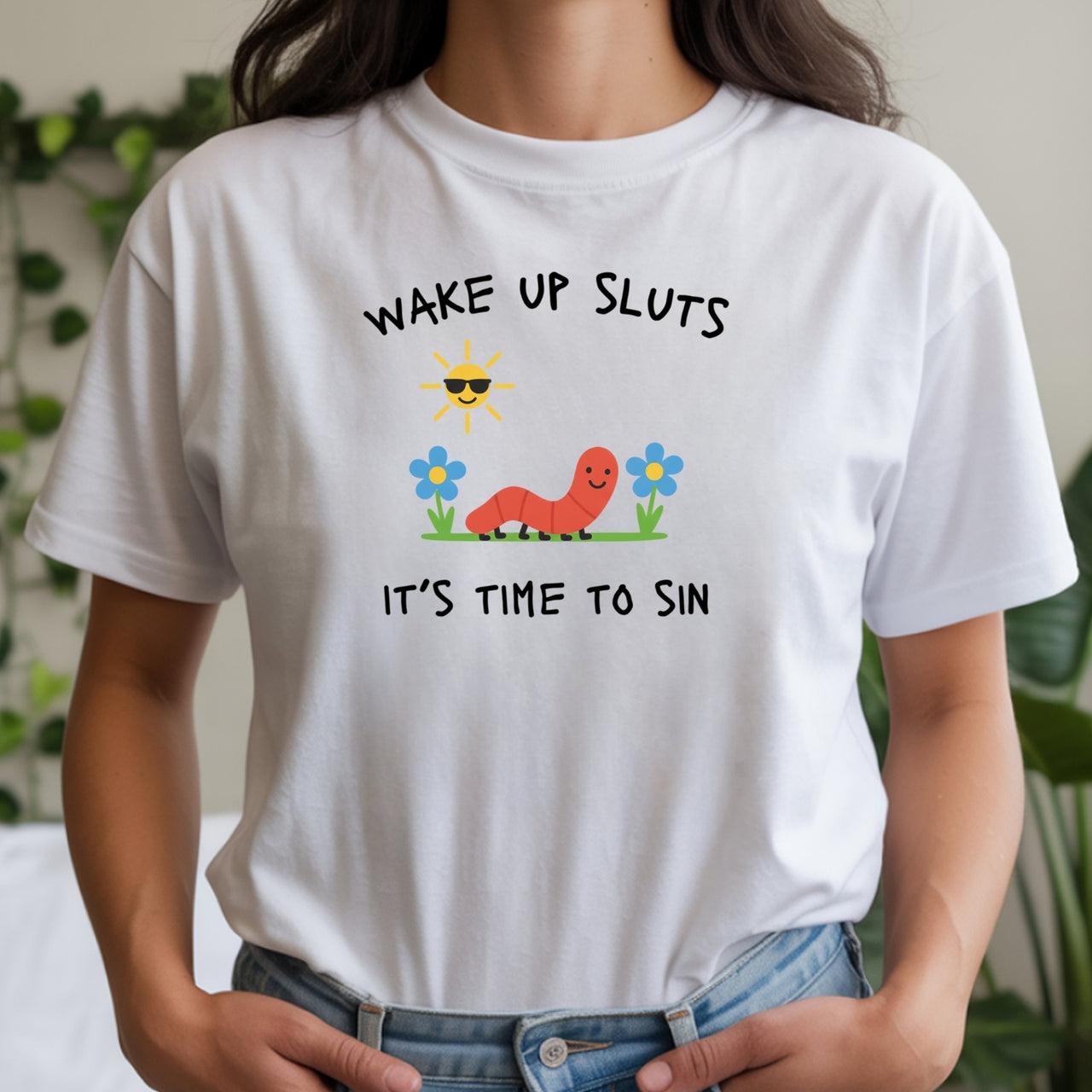 Wake Up It’s Time To Sin T-Shirt - Cute Cartoon Worm Funny Tee