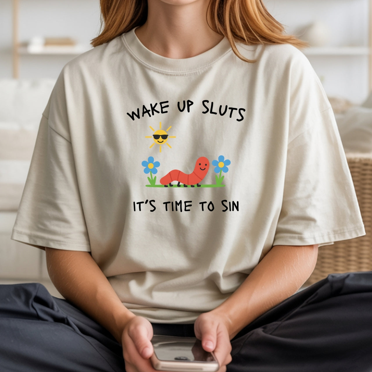 Wake Up It’s Time To Sin T-Shirt - Cute Cartoon Worm Funny Tee