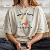 Wake Up It’s Time To Sin T-Shirt - Cute Cartoon Worm Funny Tee