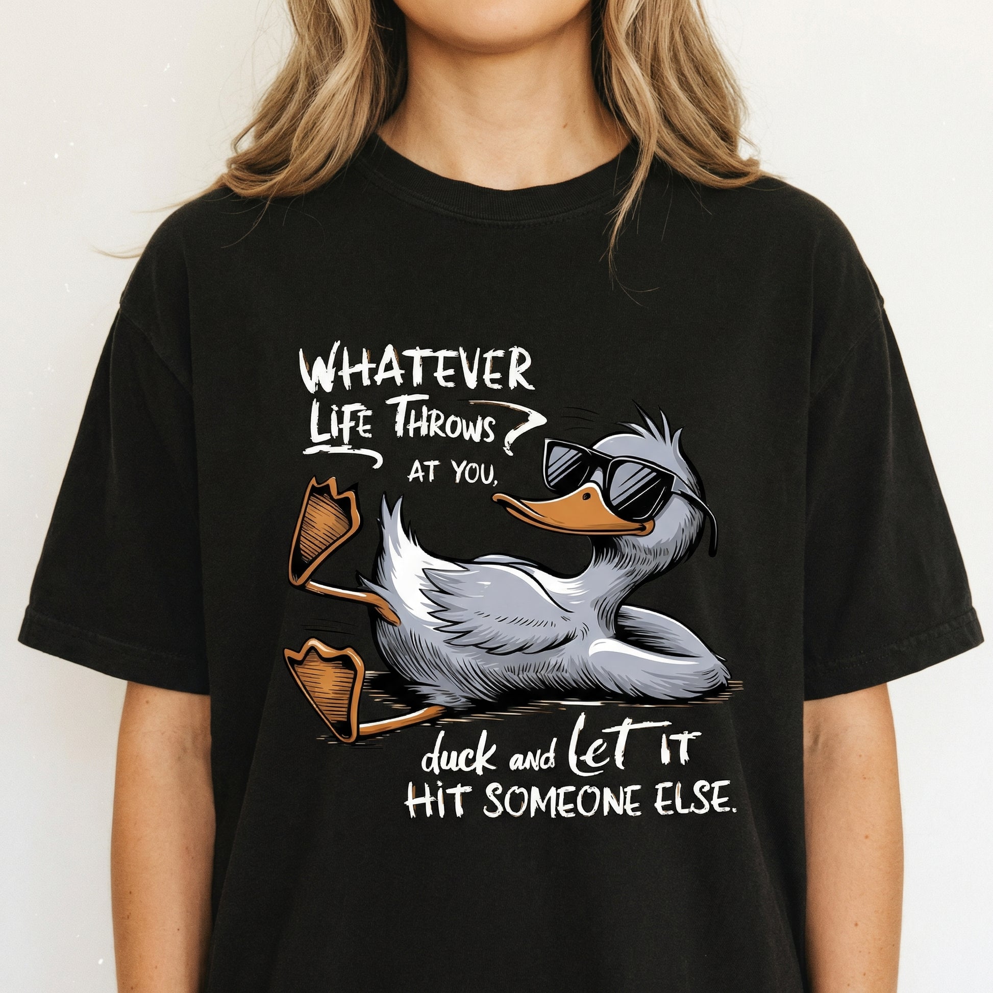 Whatever Life Throws at You Funny Duck T-Shirt – Sarcastic Retro Quote Tee