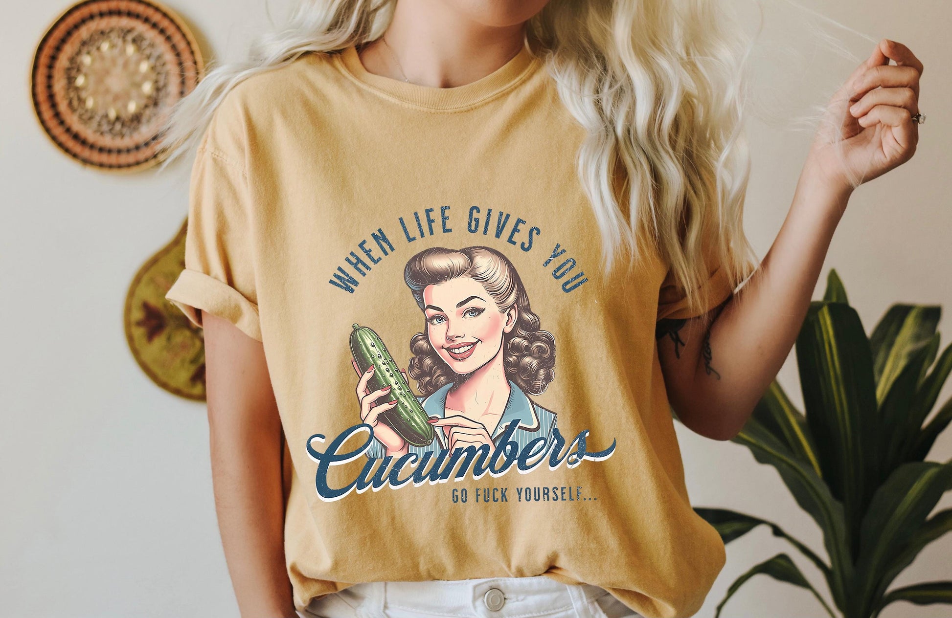 When Life Gives You Cucumbers Sarcastic Shirt - Retro Unhinged Adult Humor Tee