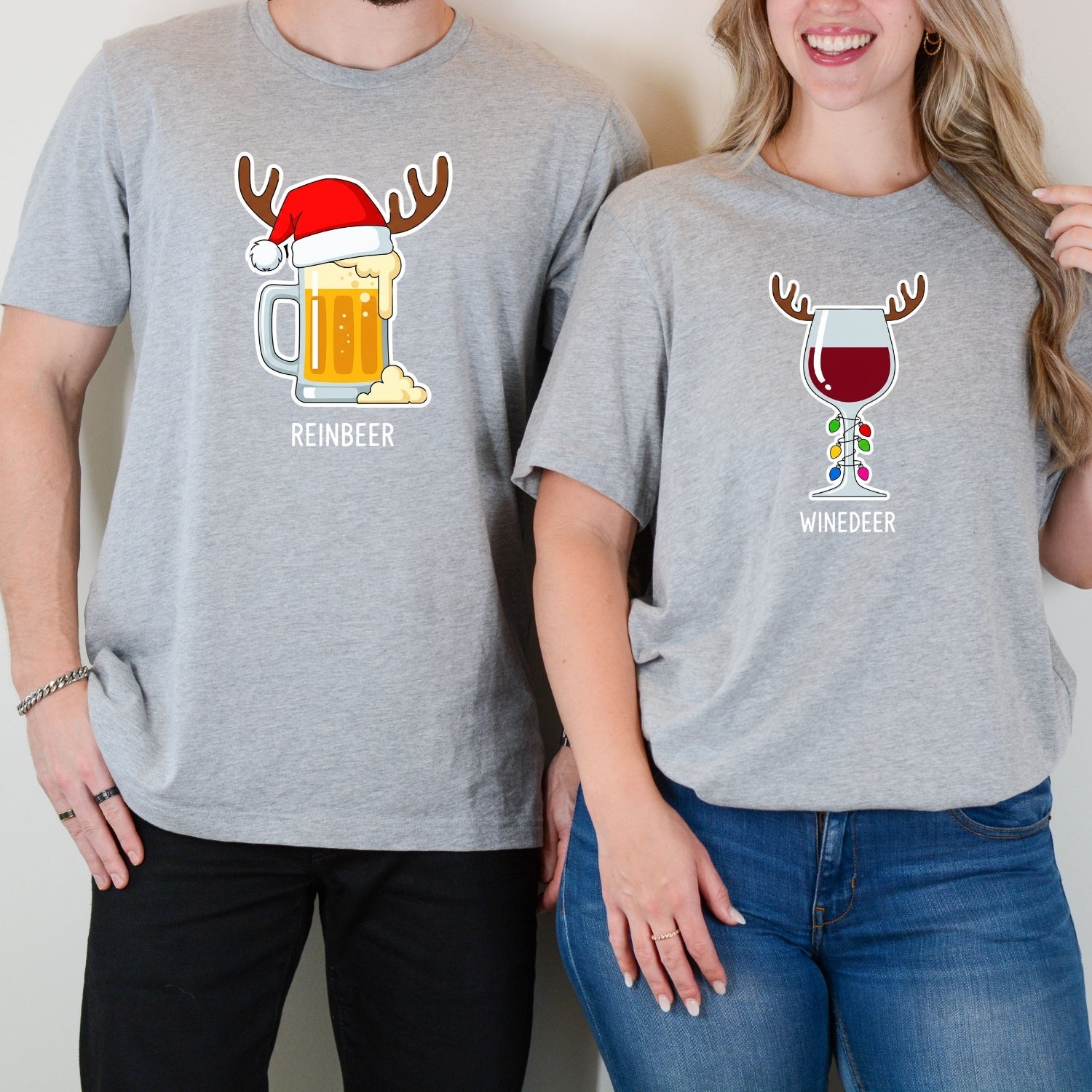 Winedeer Reinbeer Funny Matching T-Shirts For Couples