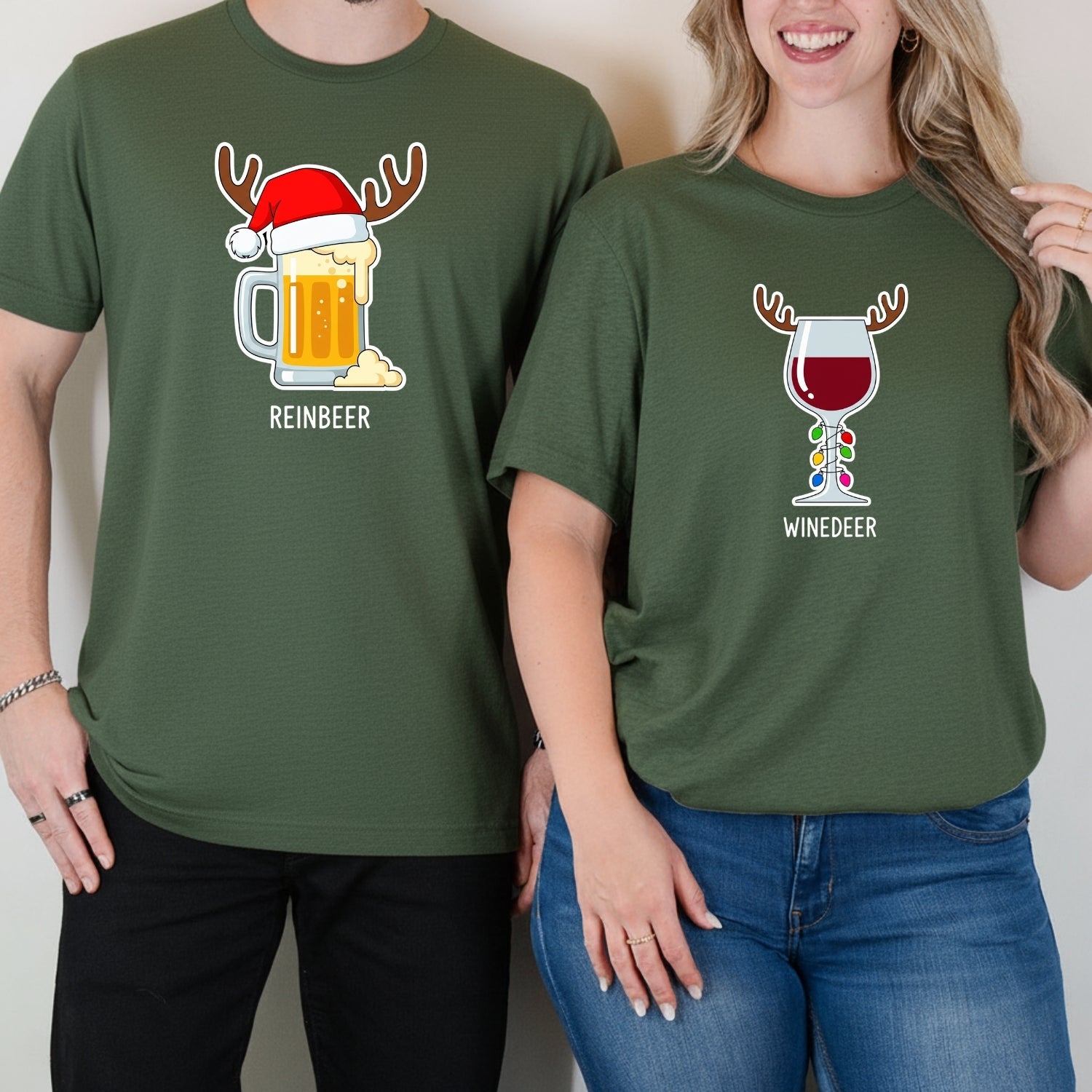Winedeer Reinbeer Funny Matching T-Shirts For Couples