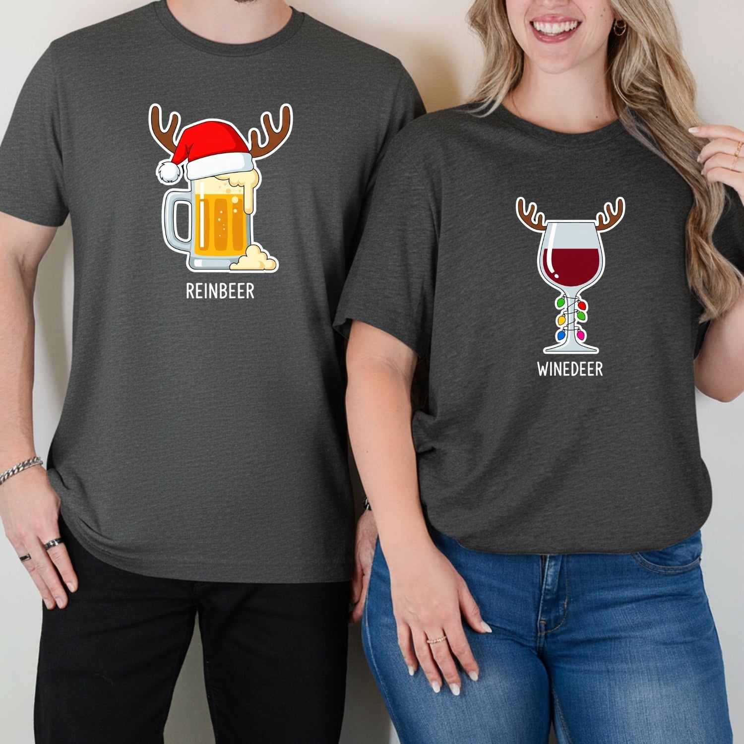 Winedeer Reinbeer Funny Matching T-Shirts For Couples
