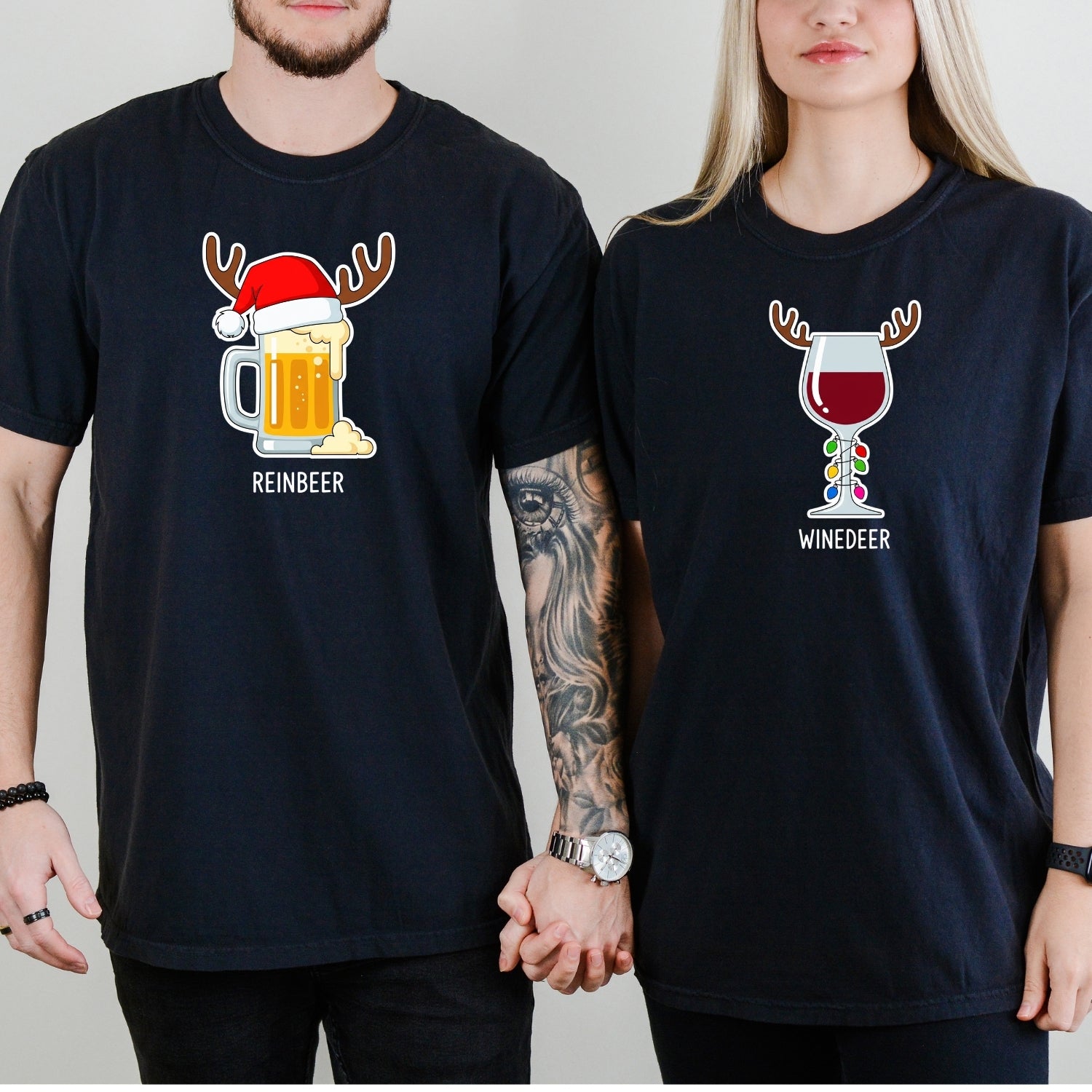 Winedeer Reinbeer Funny Matching T-Shirts For Couples