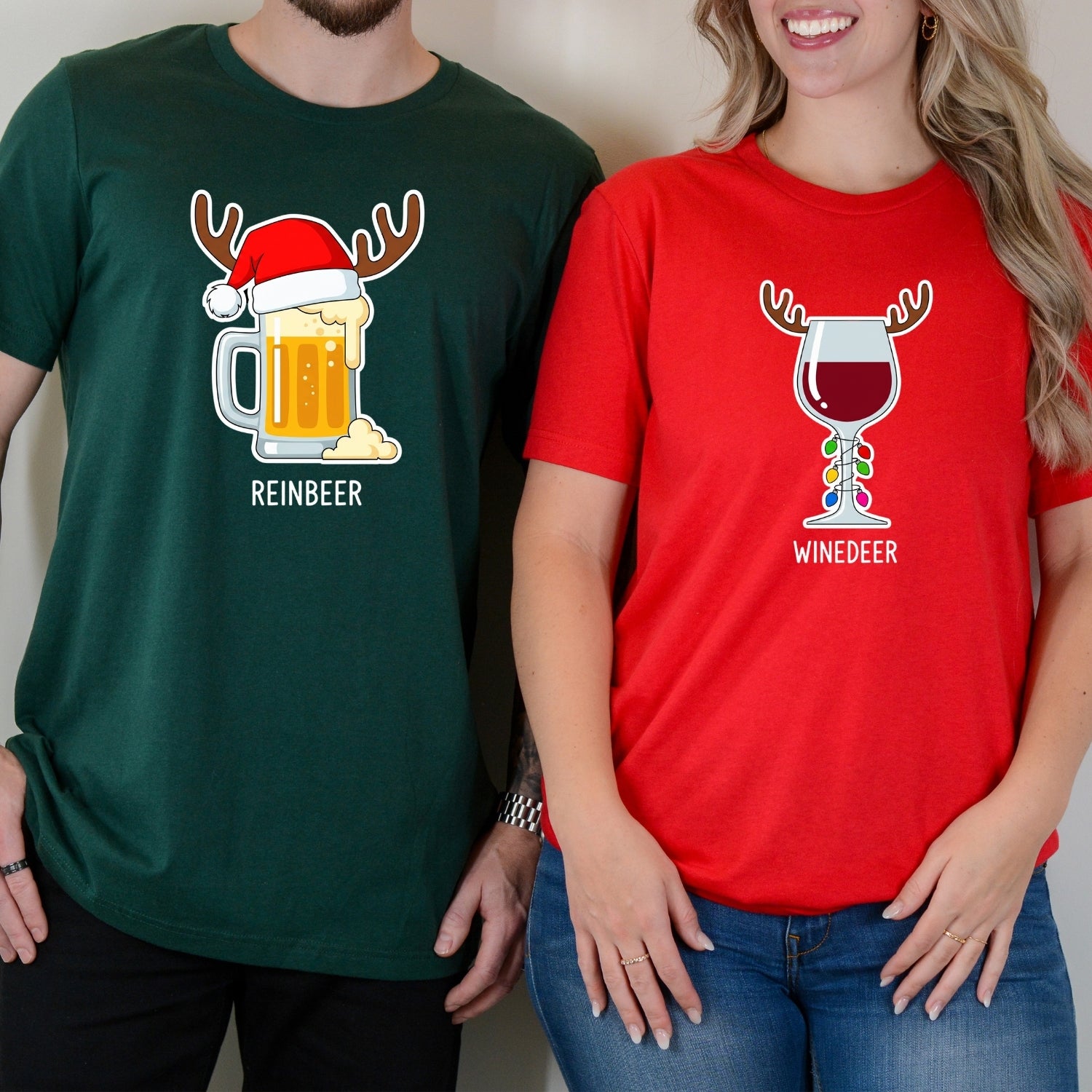 Winedeer Reinbeer Funny Matching T-Shirts For Couples