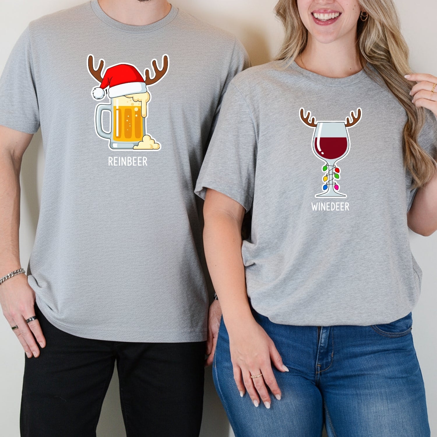 Winedeer Reinbeer Funny Matching T-Shirts For Couples