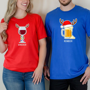 Winedeer Reinbeer Funny Matching T-Shirts For Couples