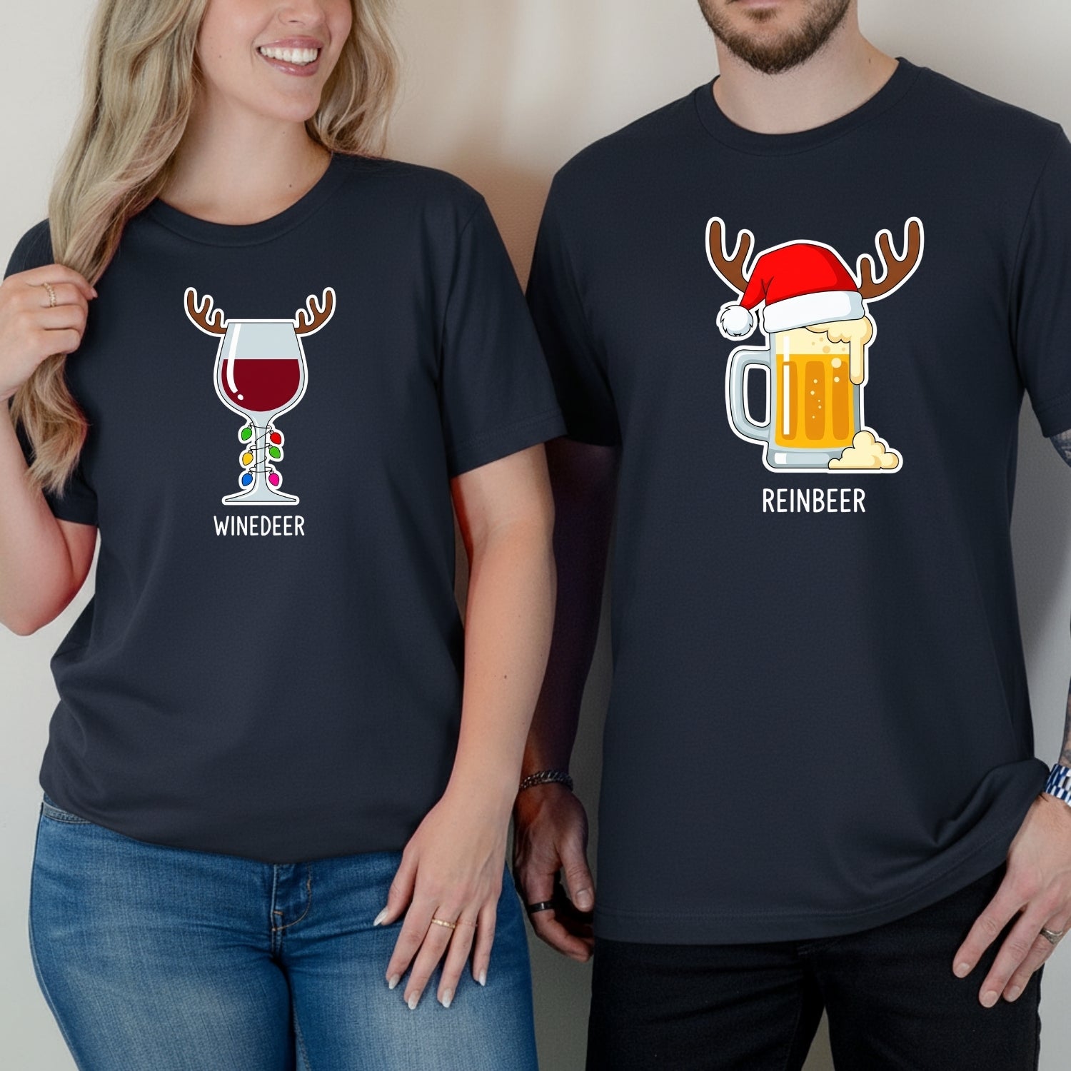 Winedeer Reinbeer Funny Matching T-Shirts For Couples