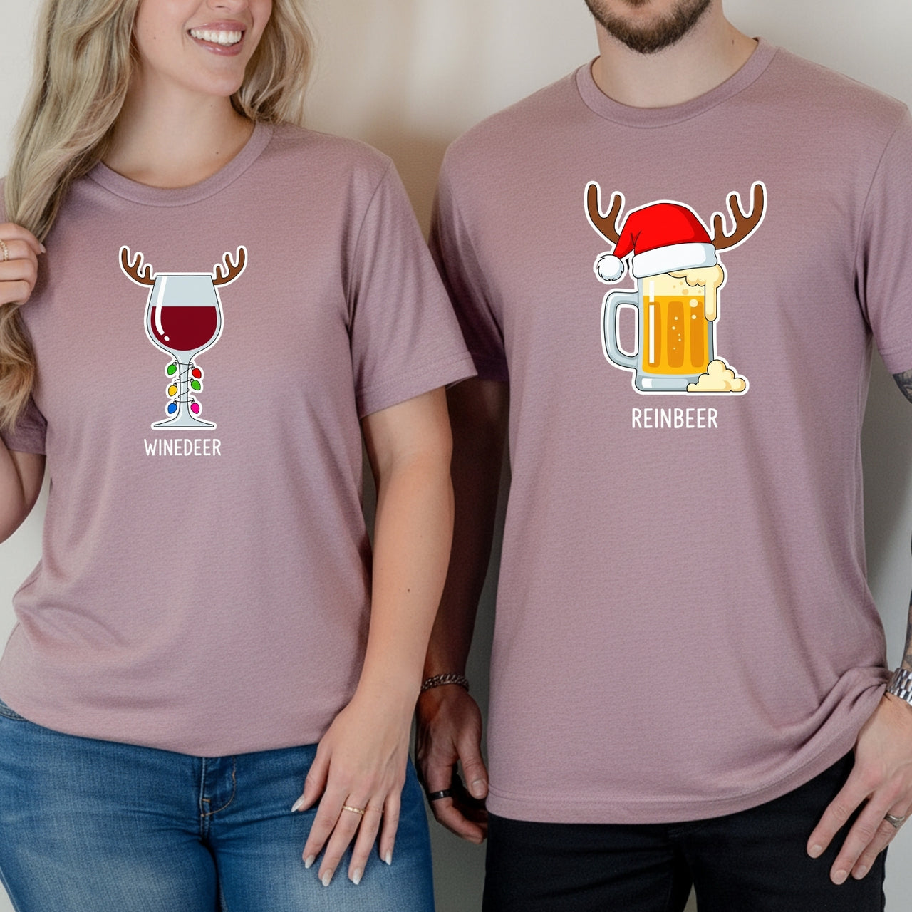 Winedeer Reinbeer Funny Matching T-Shirts For Couples
