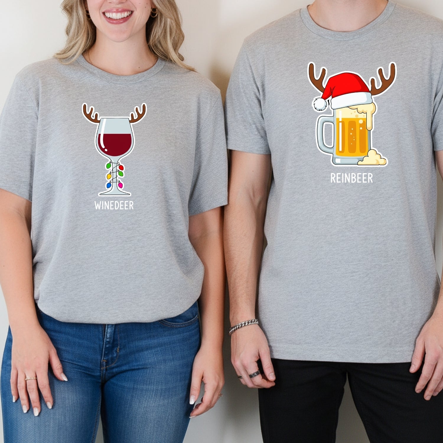 Winedeer Reinbeer Funny Matching T-Shirts For Couples