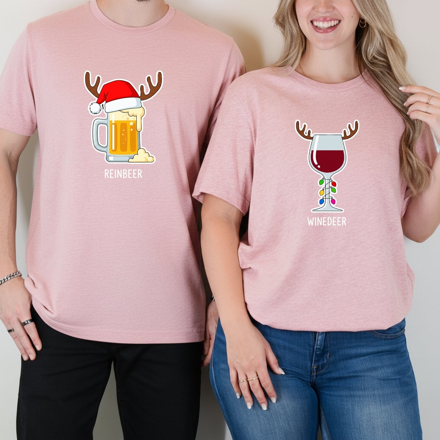 Winedeer Reinbeer Funny Matching T-Shirts For Couples