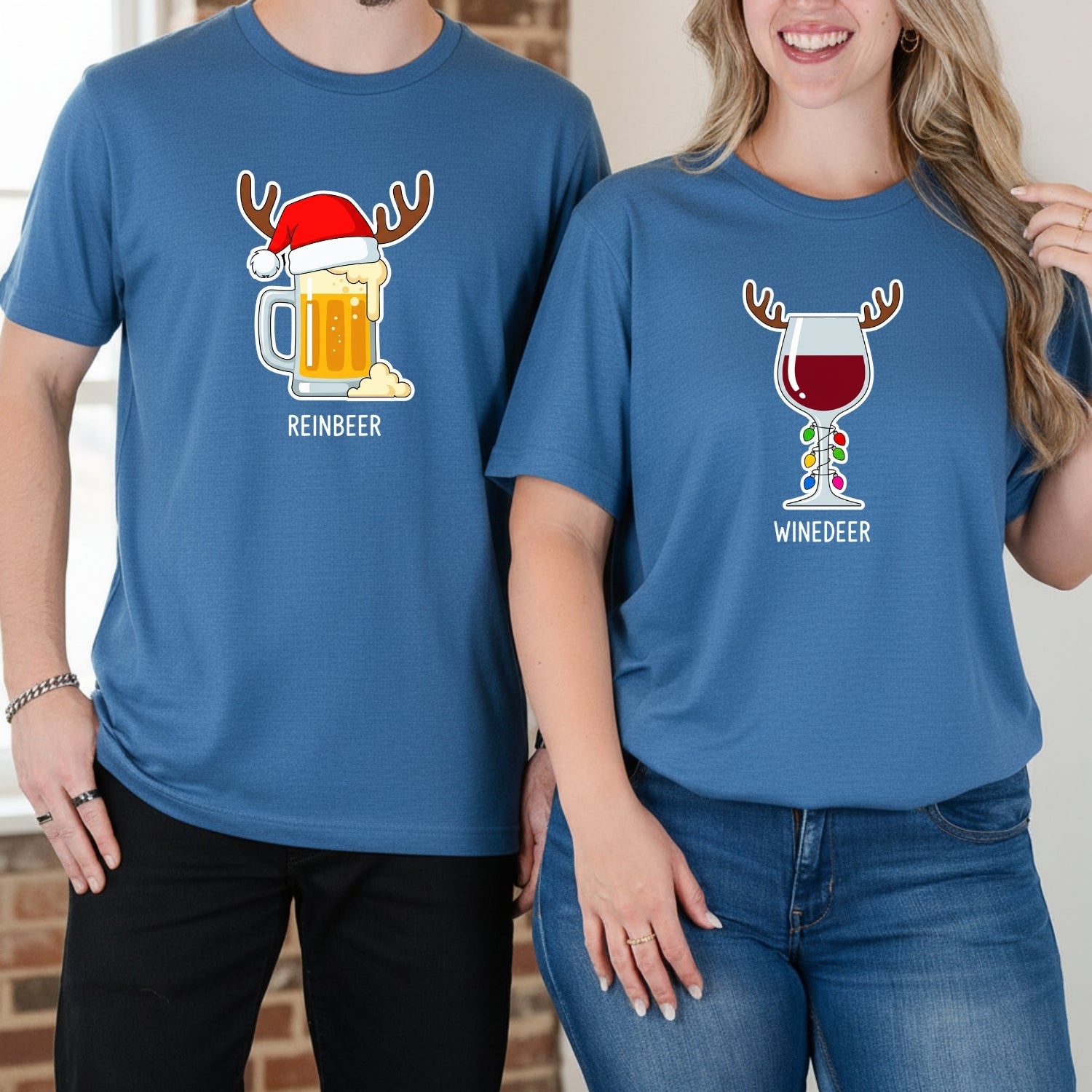 Winedeer Reinbeer Funny Matching T-Shirts For Couples