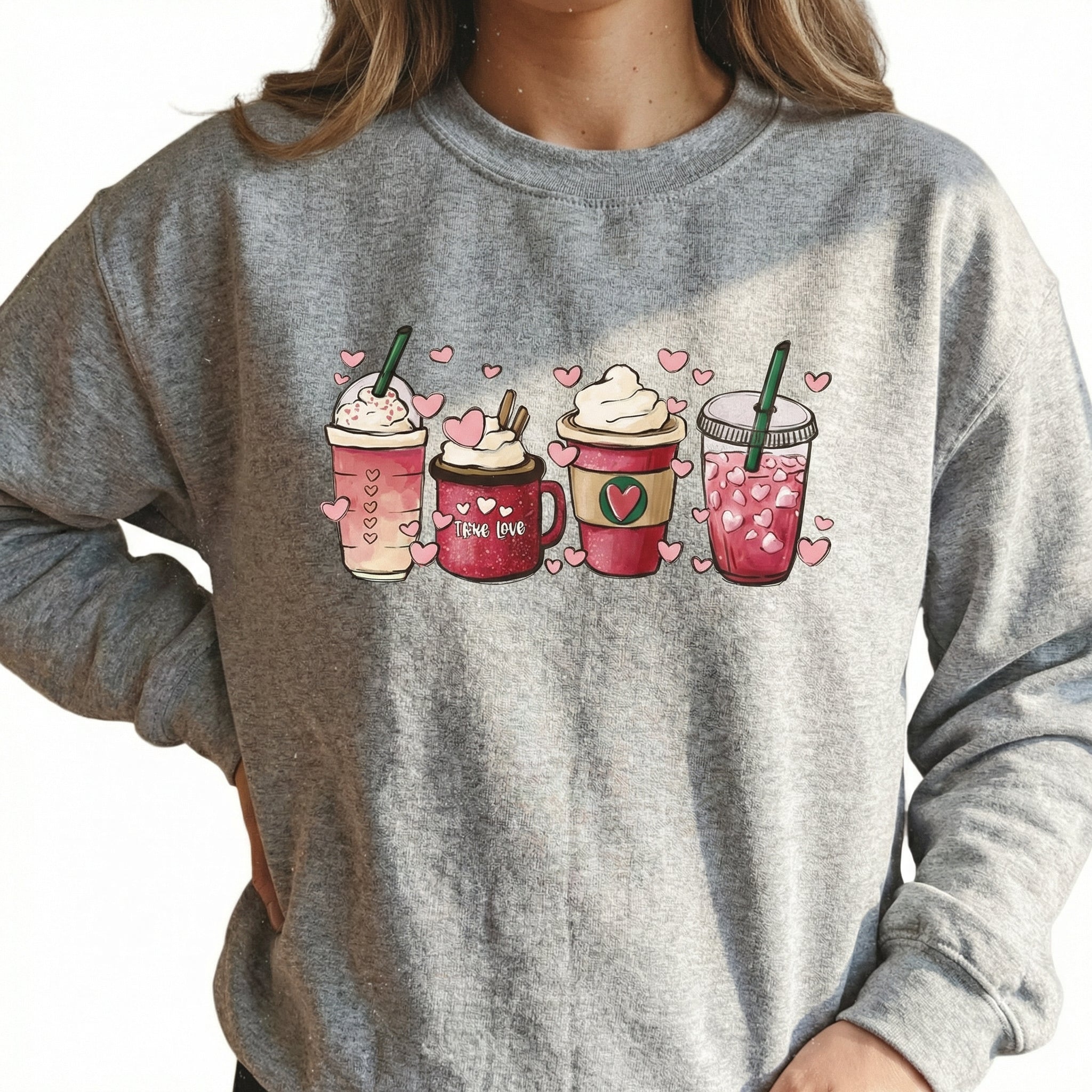 Women’s Valentine’s Day Sweatshirt – Coffee Love Graphic Sweater