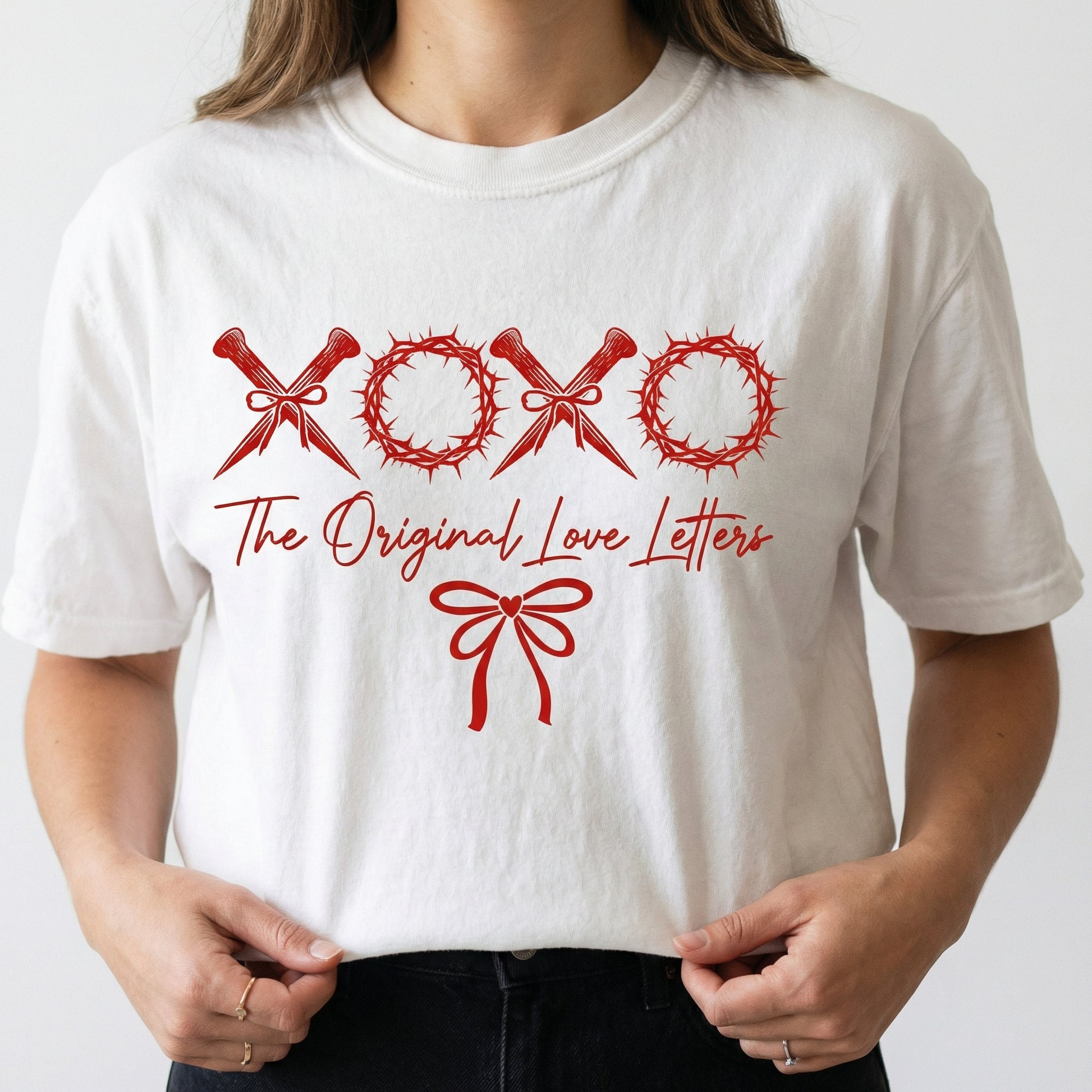 XOXO Original Love Letters Graphic T-Shirt – Christian Valentine Bow Design
