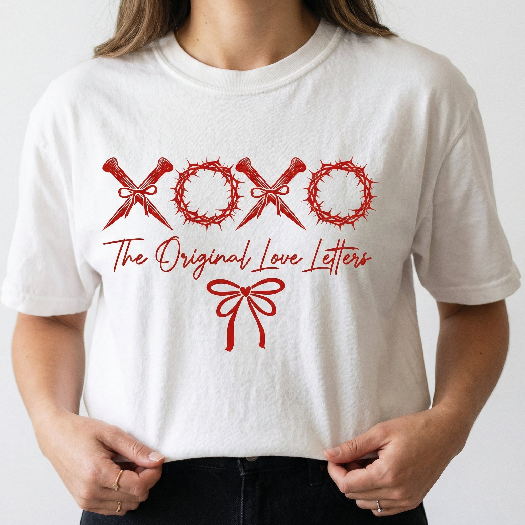 XOXO Original Love Letters Graphic T-Shirt – Christian Valentine Bow Design