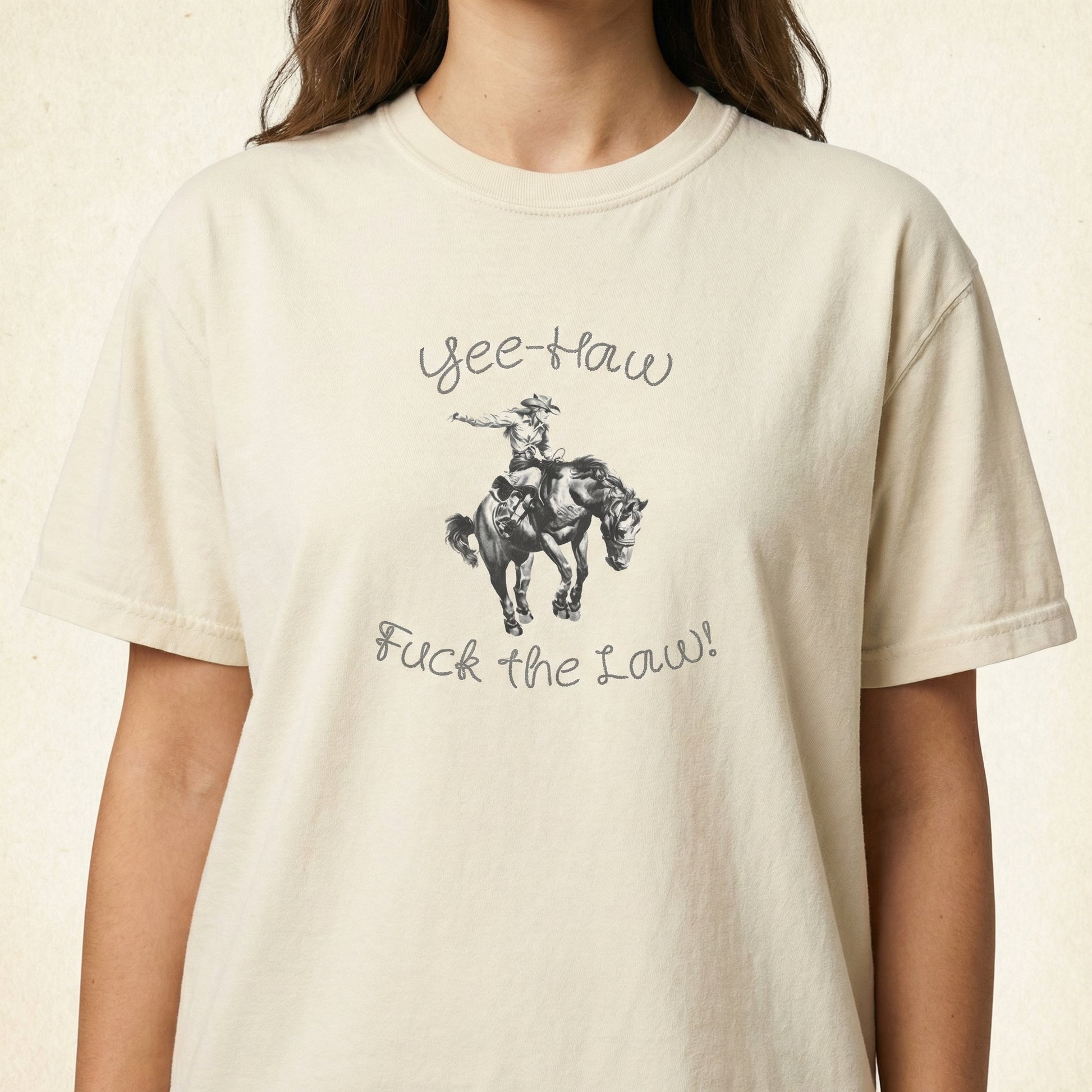 Yee Haw Outlaw Graphic T-Shirt – Funny Western Cowgirl Tee – Retro Rodeo Shirt