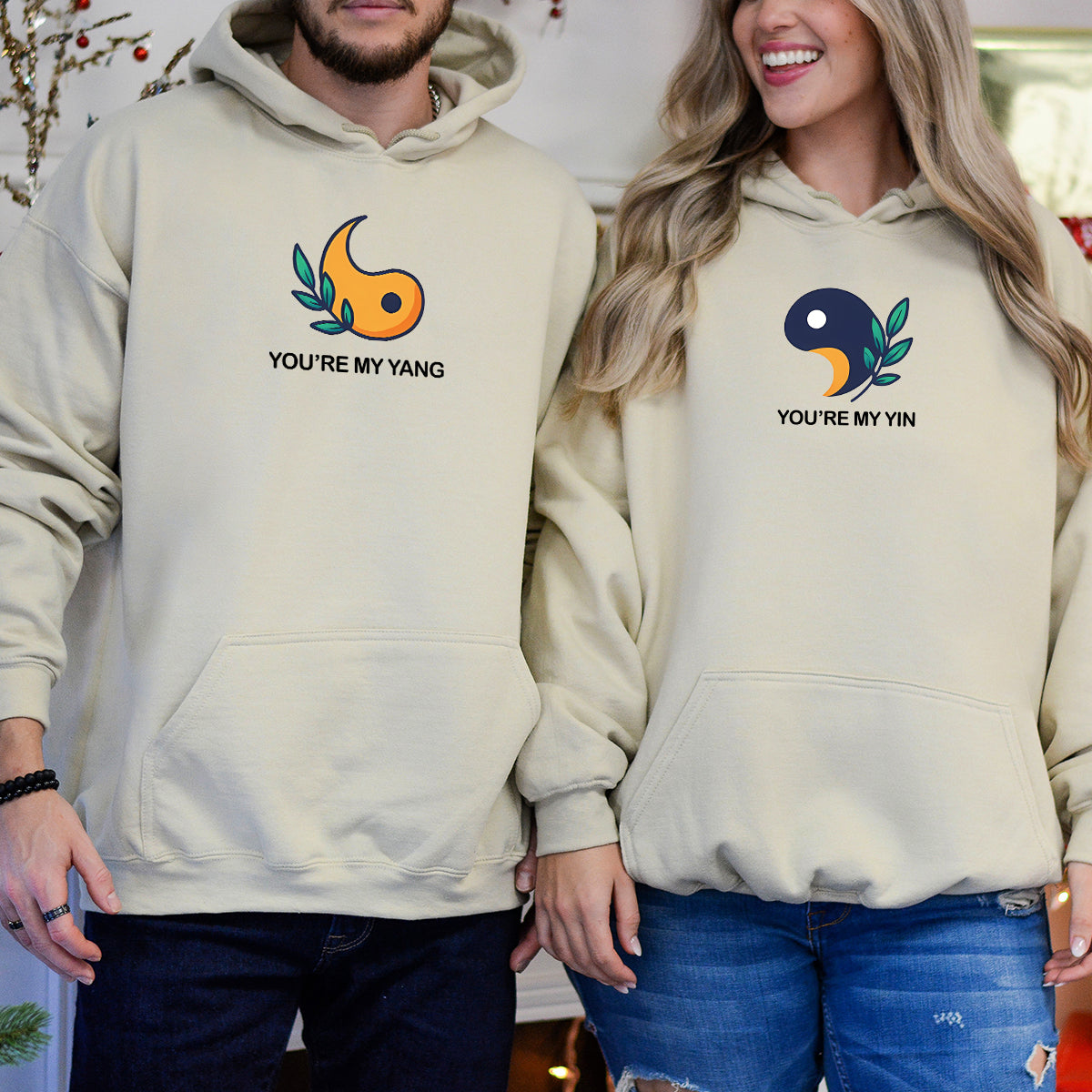 Yin Yang With Leaves Matching Hoodies For Couples