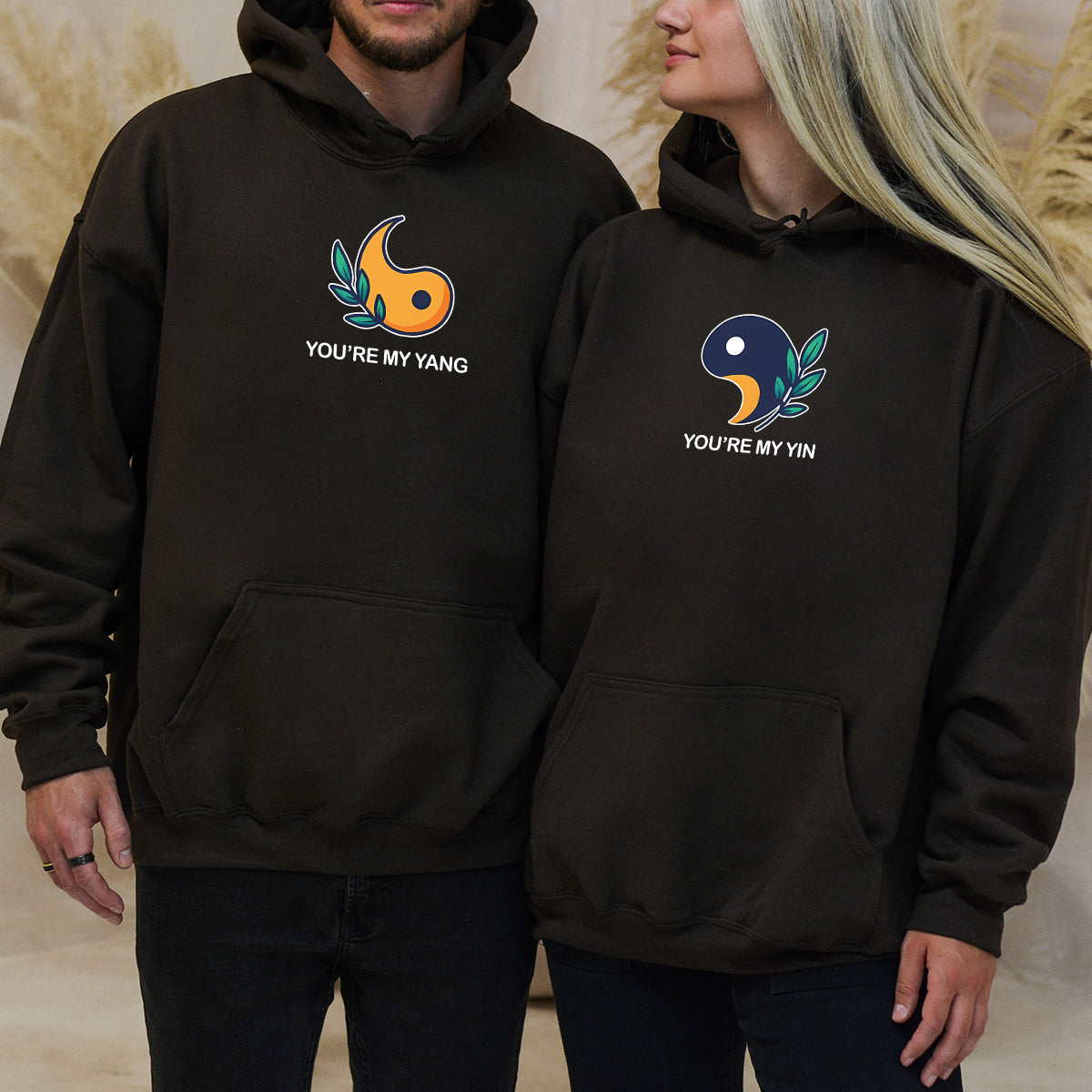 Yin Yang With Leaves Matching Hoodies For Couples