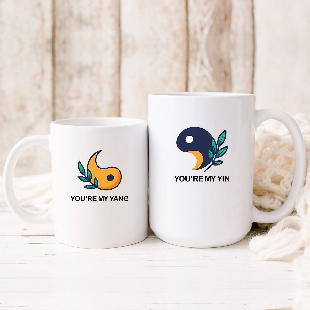 Yin Yang With Leaves Matching Mugs For Couples