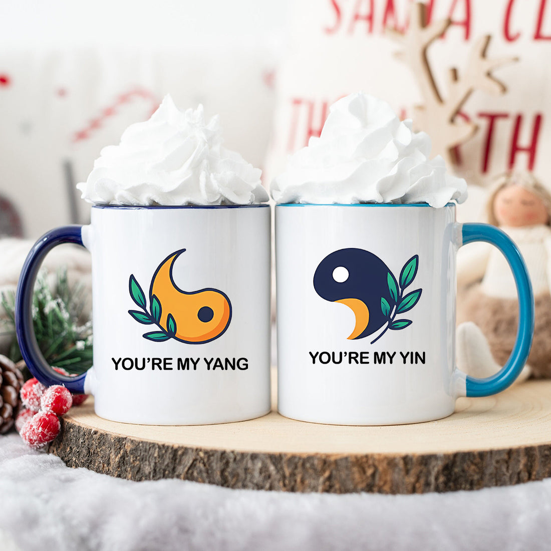 Yin Yang With Leaves Matching Mugs For Couples