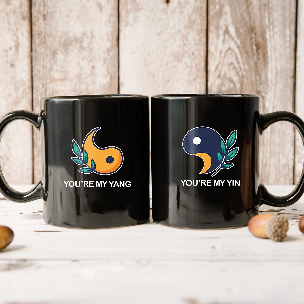 Yin Yang With Leaves Matching Mugs For Couples
