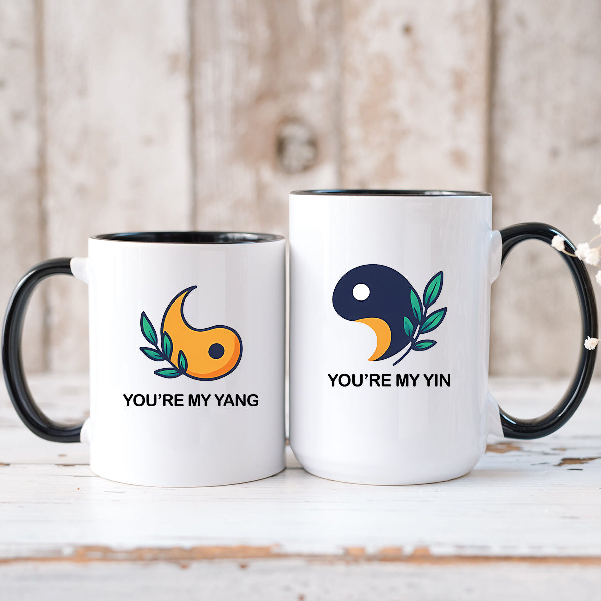 Yin Yang With Leaves Matching Mugs For Couples