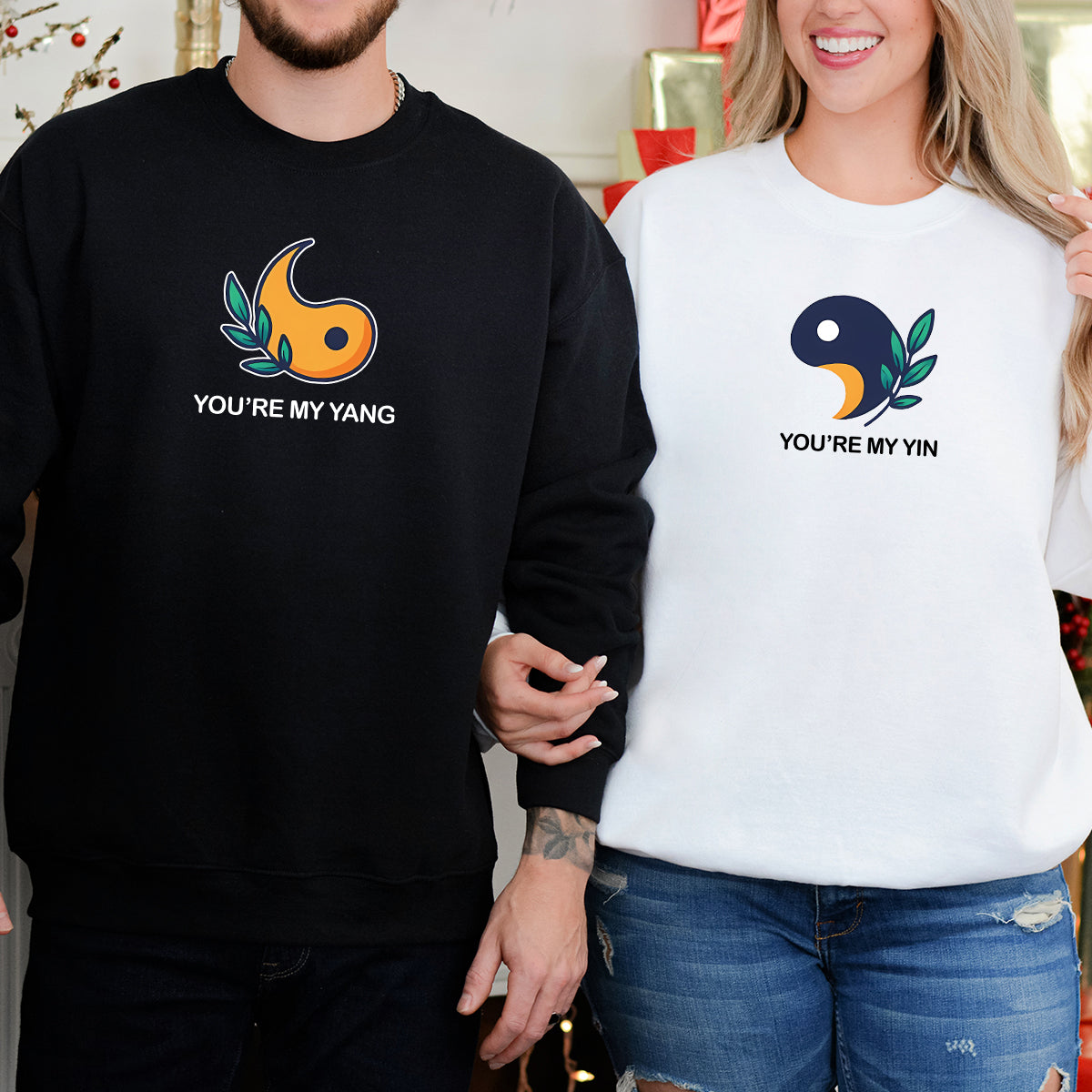 Yin Yang With Leaves Matching Hoodies For Couples