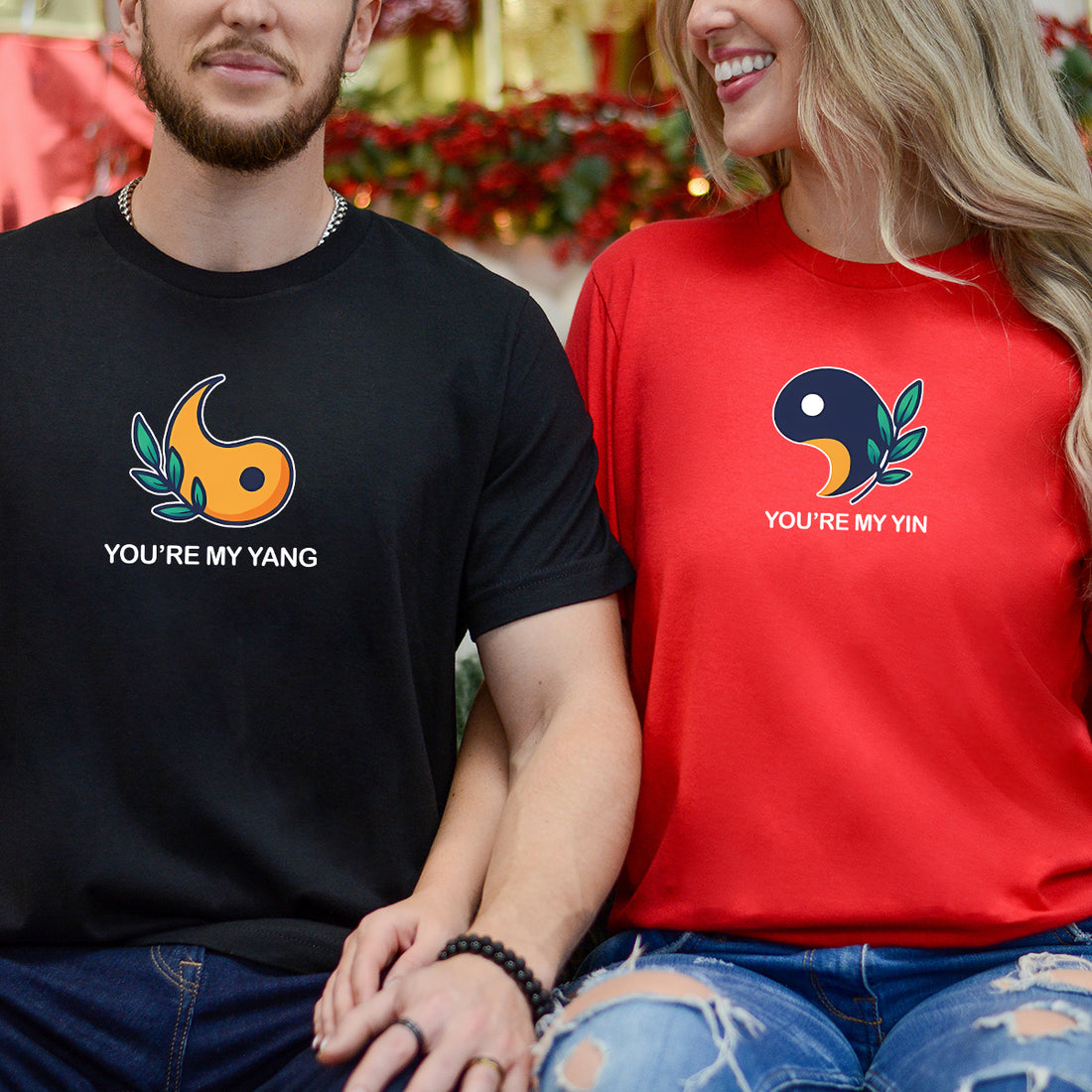 Yin Yang With Leaves Matching T-Shirts For Couples