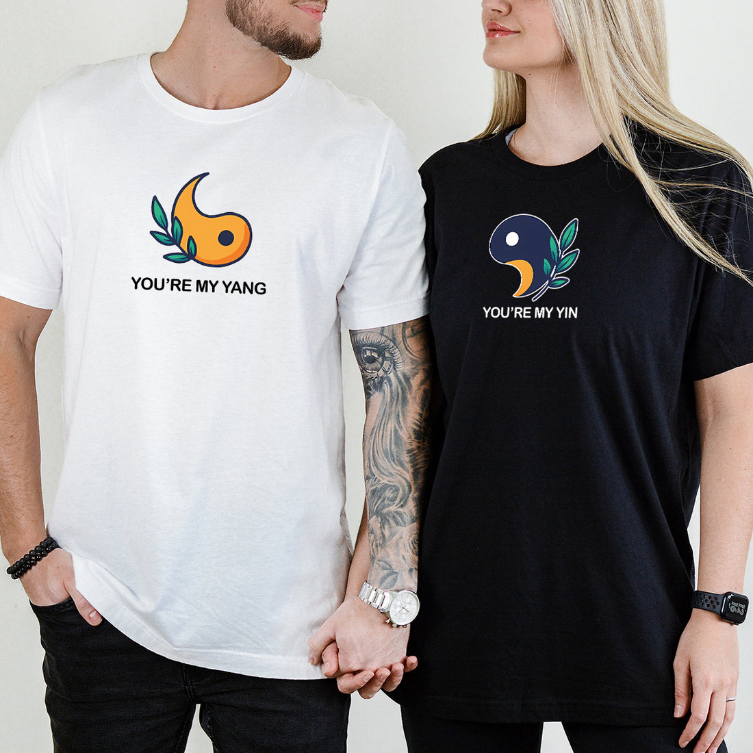 Yin Yang With Leaves Matching T-Shirts For Couples