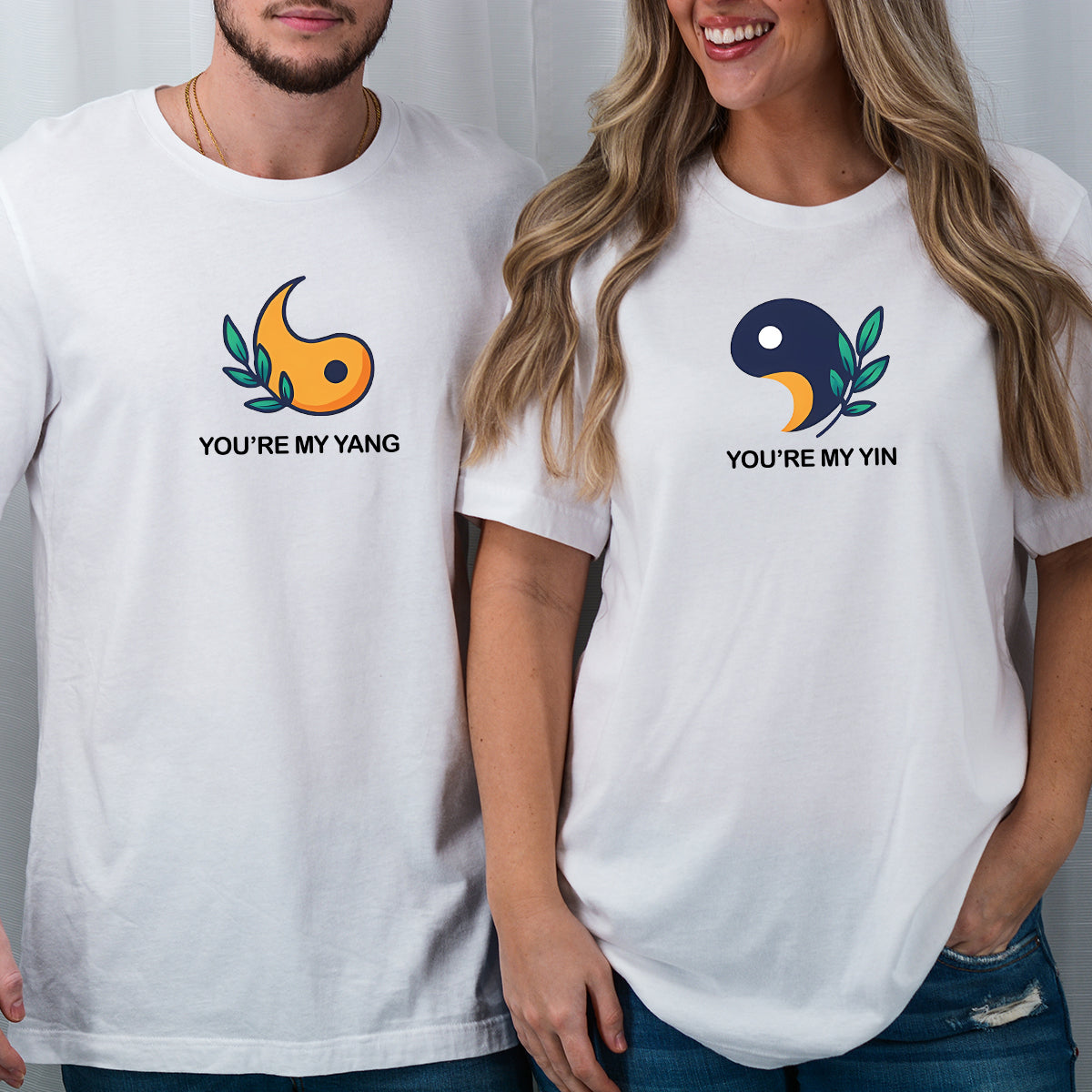 Yin Yang With Leaves Matching T-Shirts For Couples