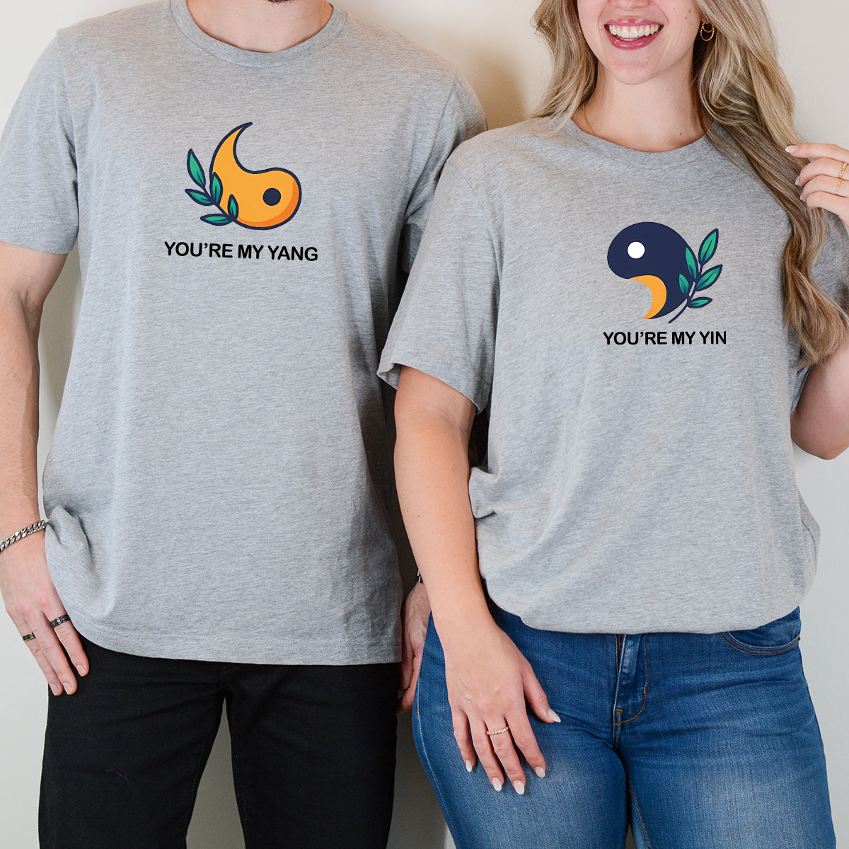 Yin Yang With Leaves Matching T-Shirts For Couples