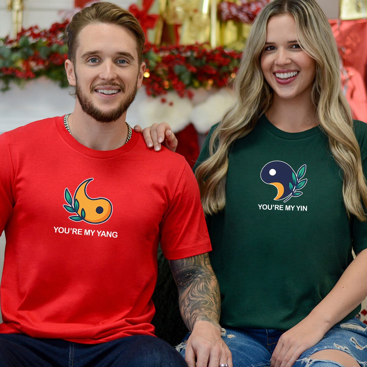 Yin Yang With Leaves Matching T-Shirts For Couples