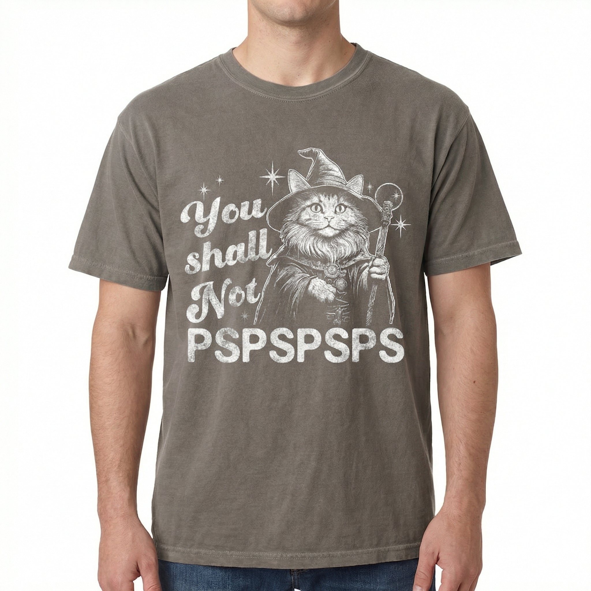 You Shall Not PSPSPSPS Funny Cat Wizard T-Shirt – Cat Dad Humor Tee
