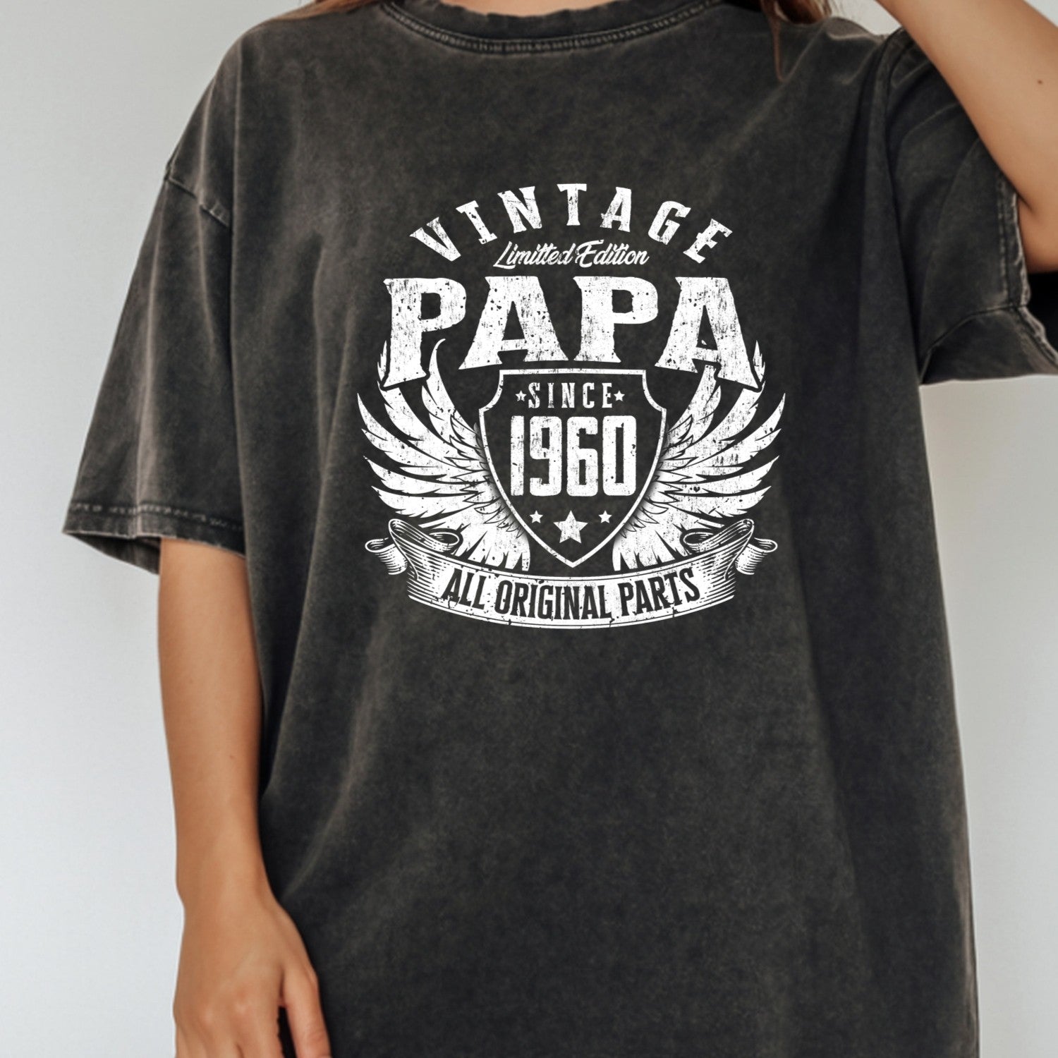 Vintage Papa 1960 T-Shirt - All Original Parts Retro Birthday Shirt for Dad Grandpa 