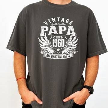 Vintage Papa 1960 T-Shirt - All Original Parts Retro Birthday Shirt for Dad Grandpa 