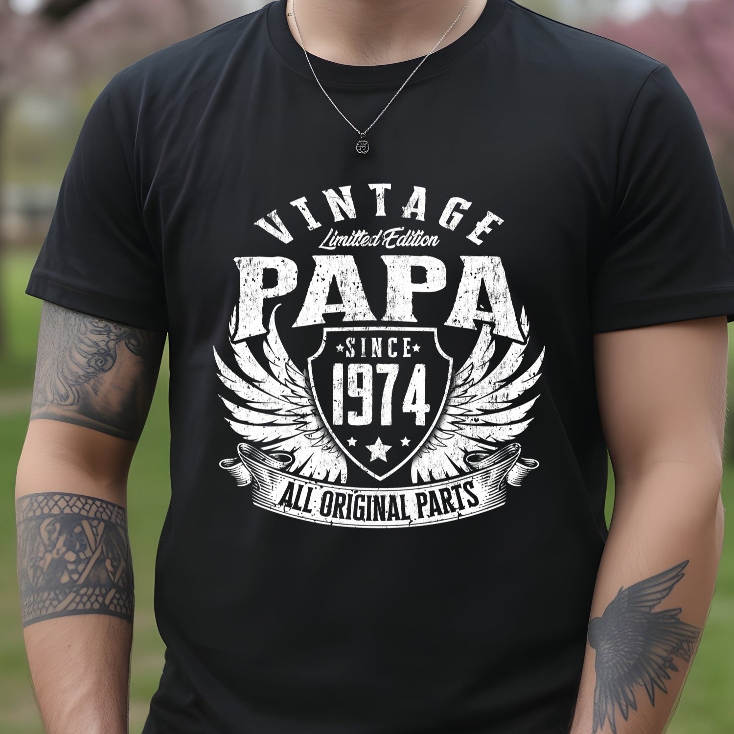 Vintage Papa 1974 T-Shirt - All Original Parts Retro Birthday Shirt for Dad Grandpa 