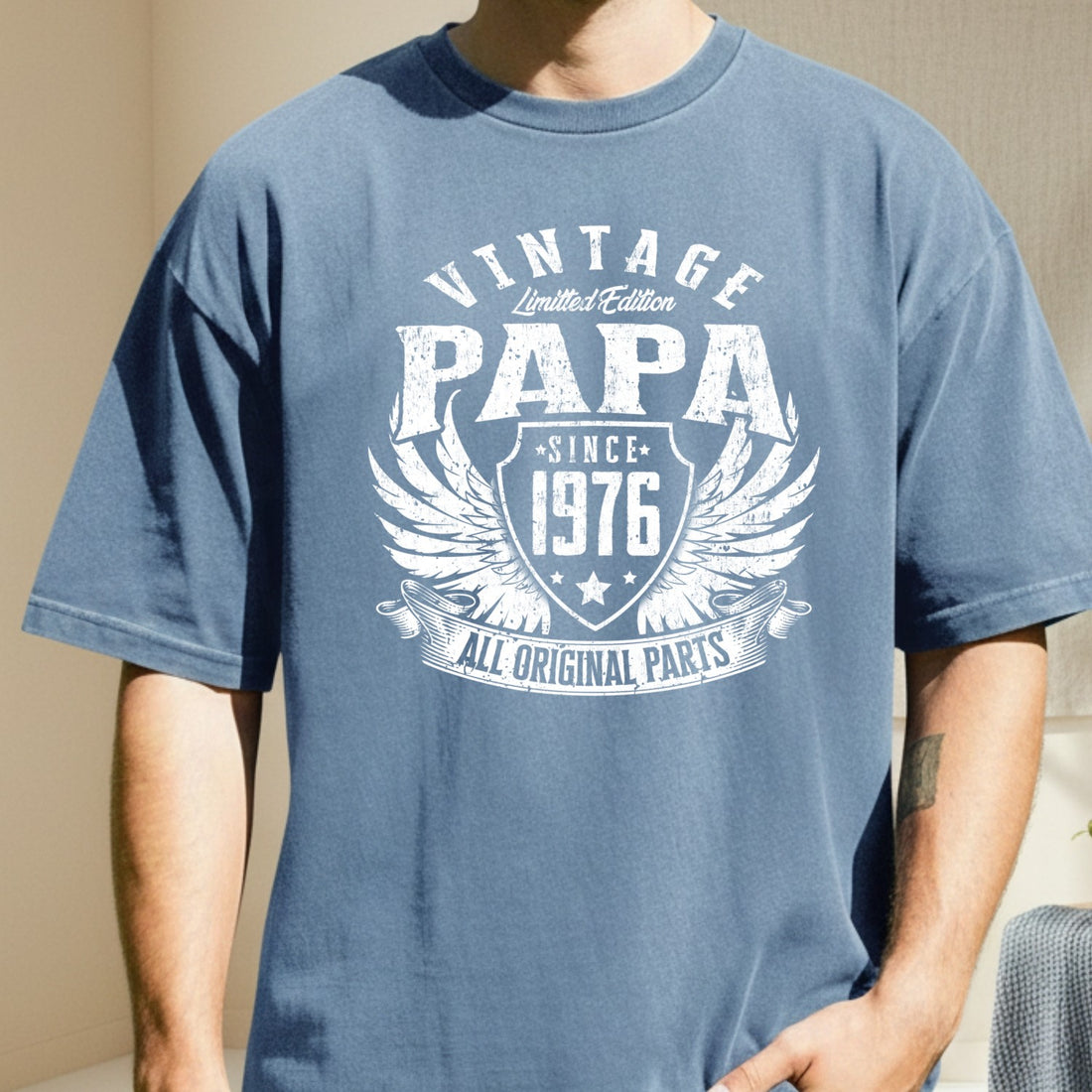 Vintage Papa 1976 T-Shirt - All Original Parts Retro Birthday Shirt for Dad Grandpa 