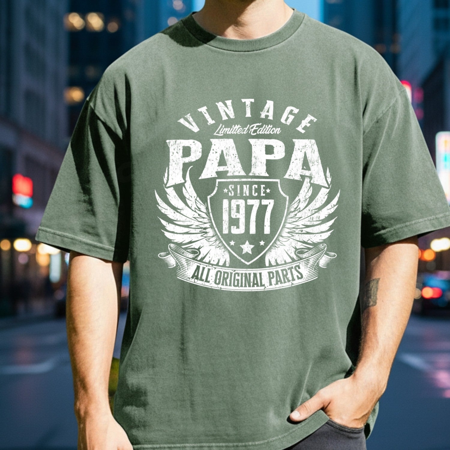 Vintage Papa 1977 T-Shirt - All Original Parts Retro Birthday Shirt for Dad Grandpa 