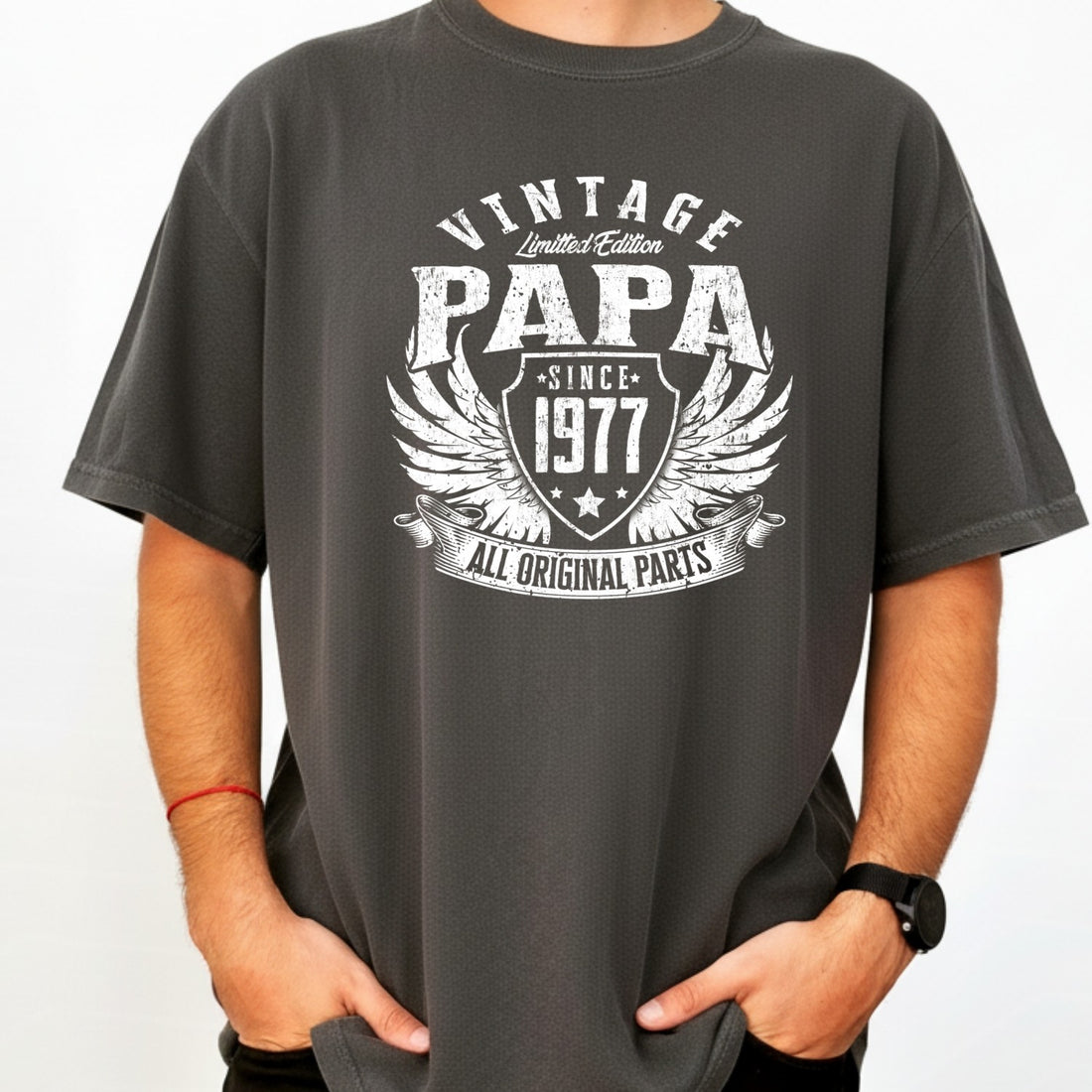 Vintage Papa 1977 T-Shirt - All Original Parts Retro Birthday Shirt for Dad Grandpa 