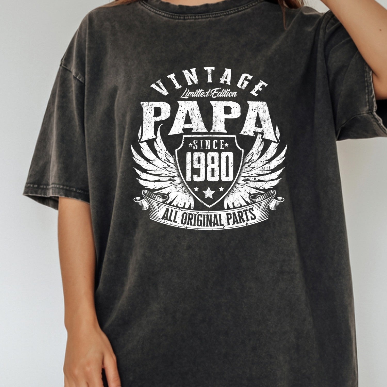 Vintage Papa 1980 T-Shirt - All Original Parts Retro Birthday Shirt for Dad Grandpa 