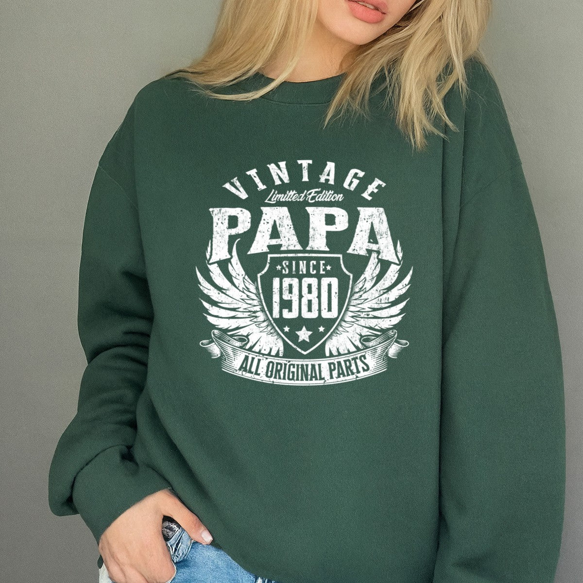 Vintage Papa 1980 T-Shirt - All Original Parts Retro Birthday Shirt for Dad Grandpa 